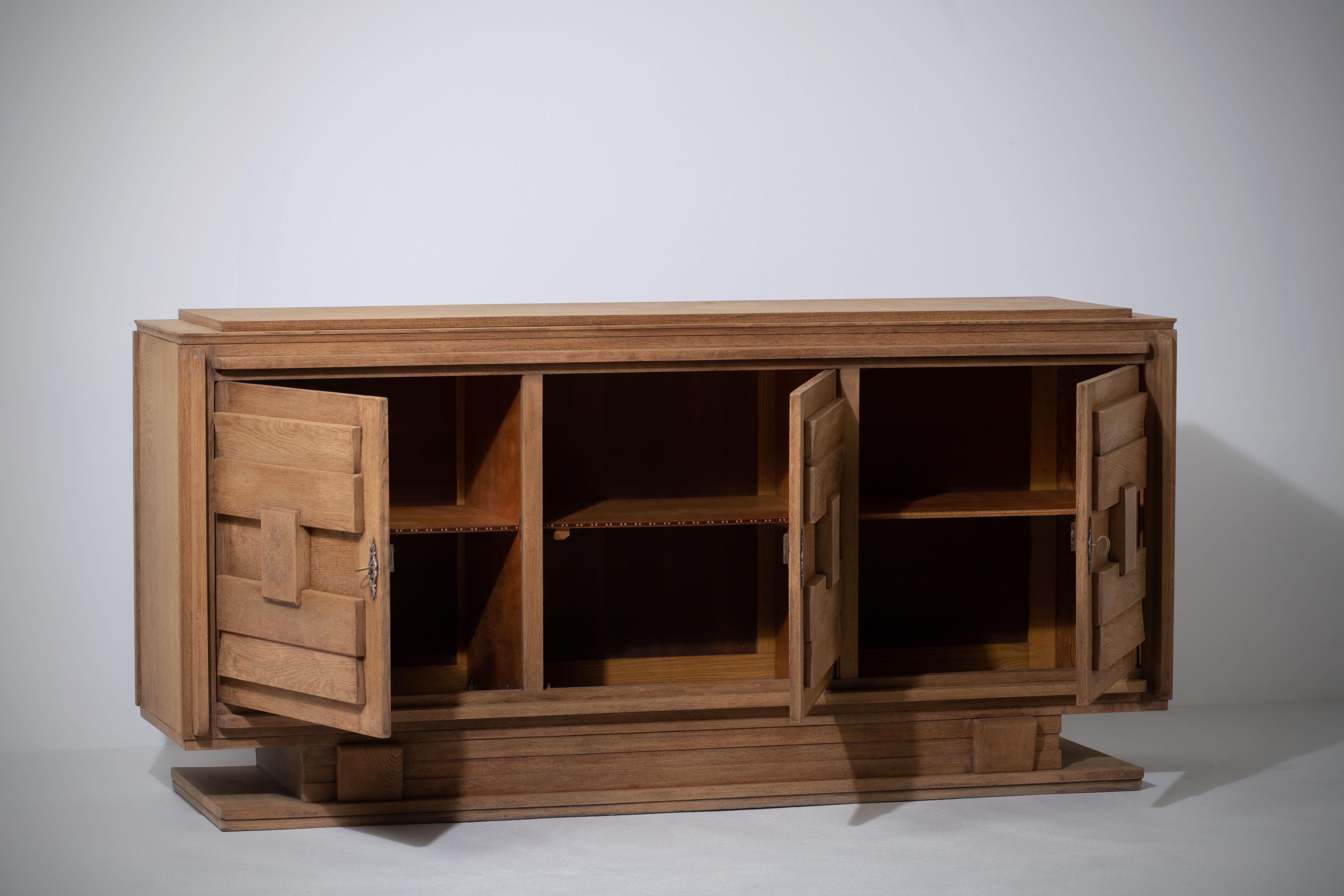 French Solid Oak Credenza, France, 1940s