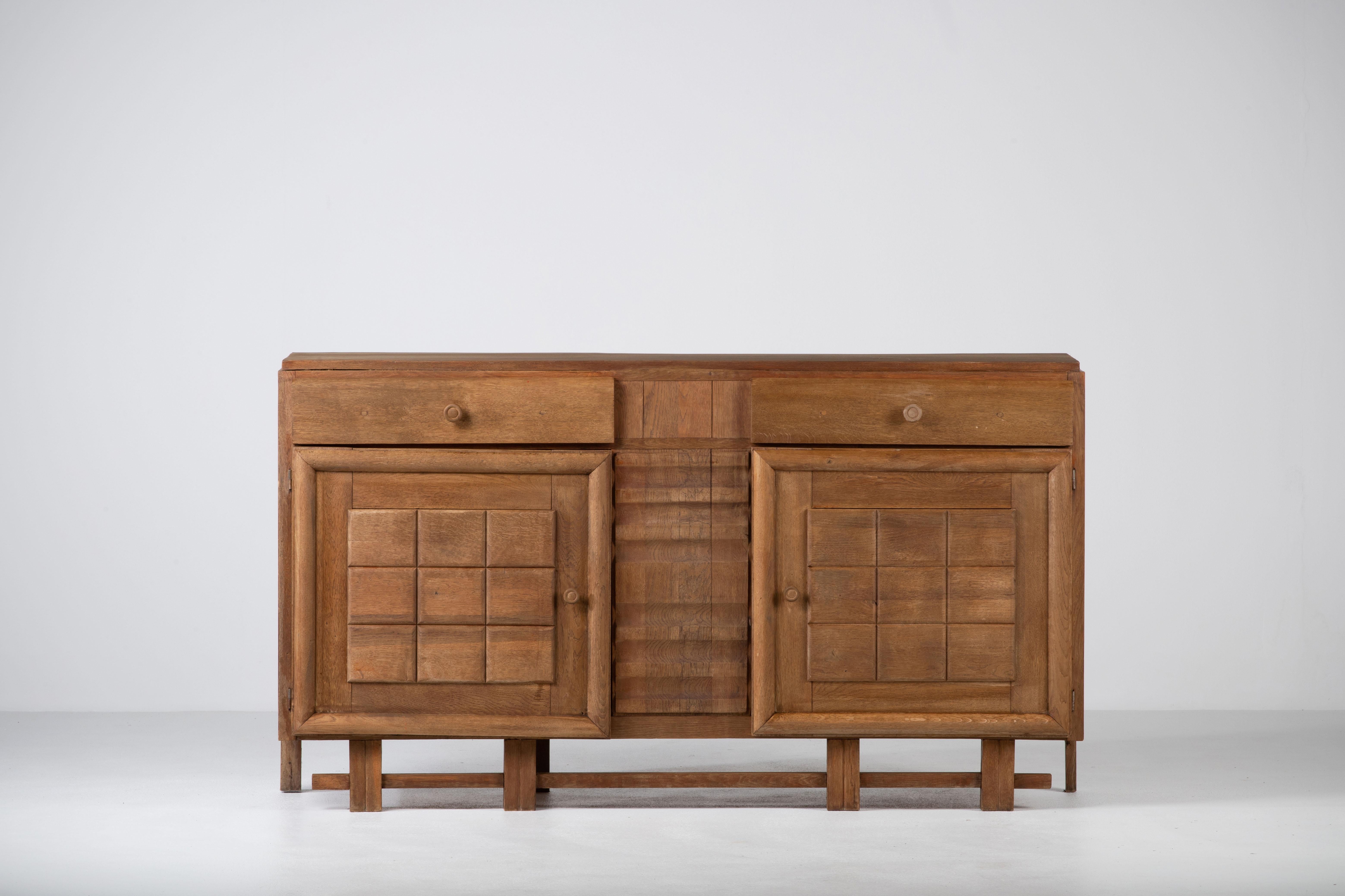 Mid-20th Century Solid Oak Credenza, France, 1940s For Sale
