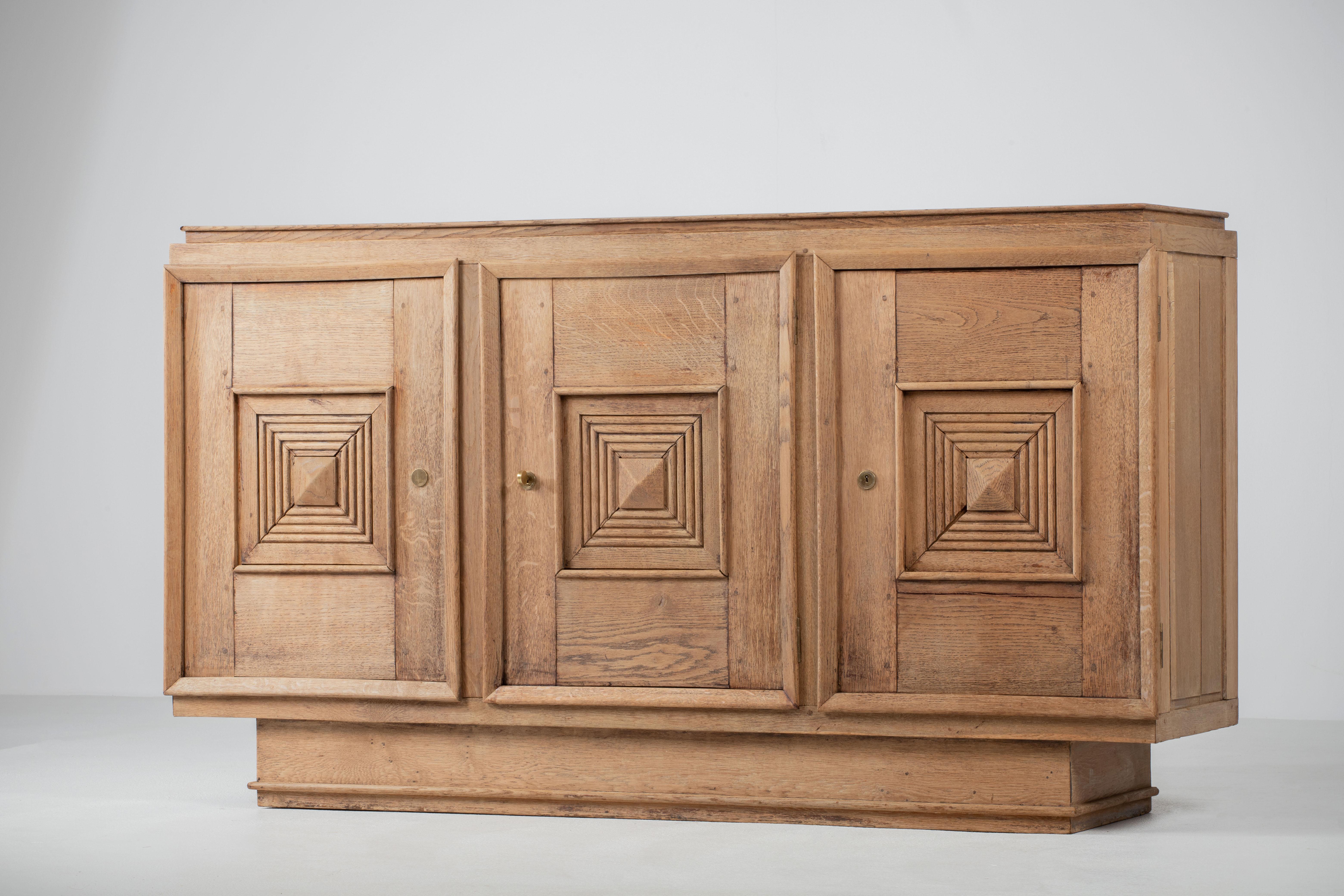 Solid Oak Credenza in Style of Maxime Old, France, 1940s For Sale 5