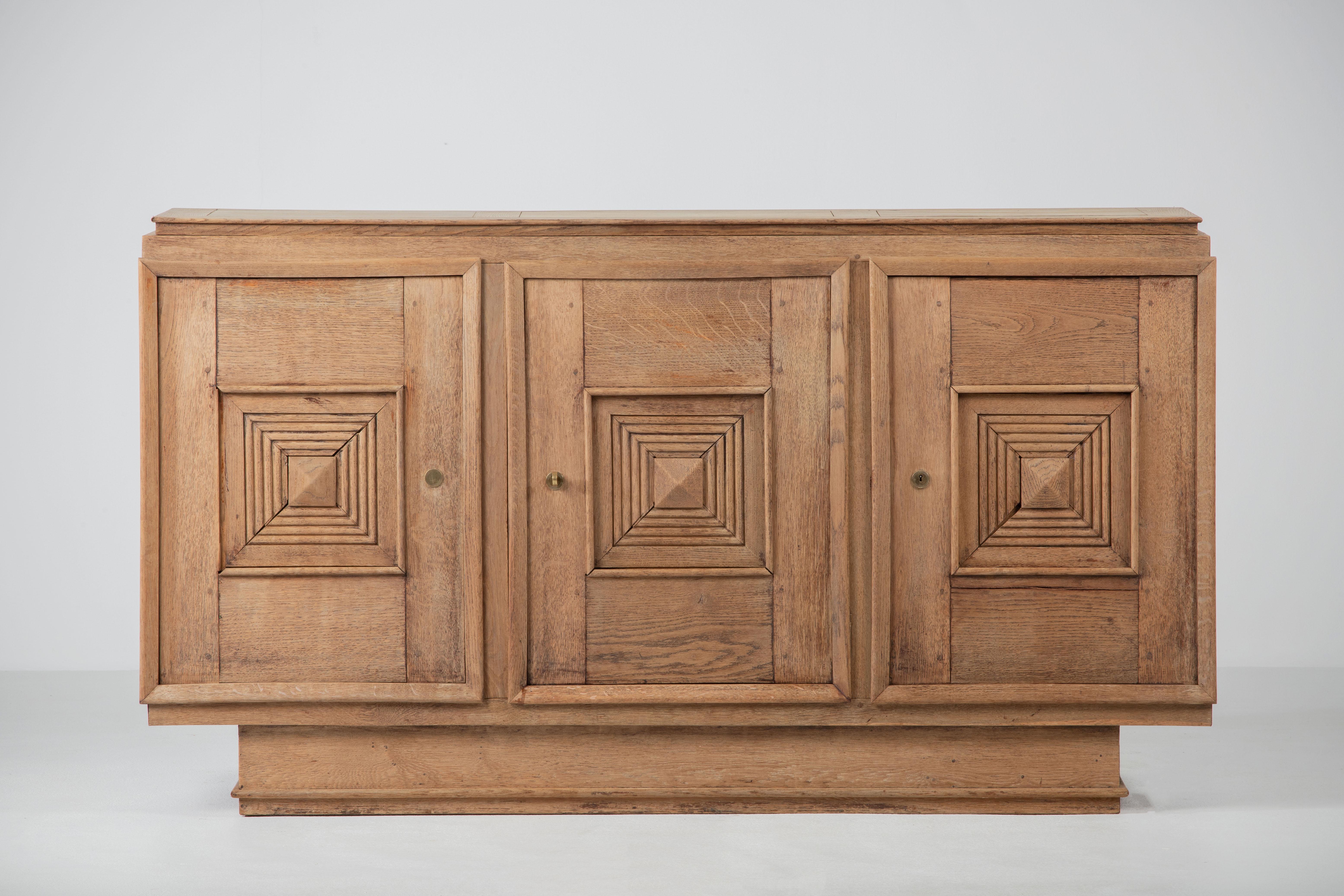 Art Deco Solid Oak Credenza in Style of Maxime Old, France, 1940s For Sale