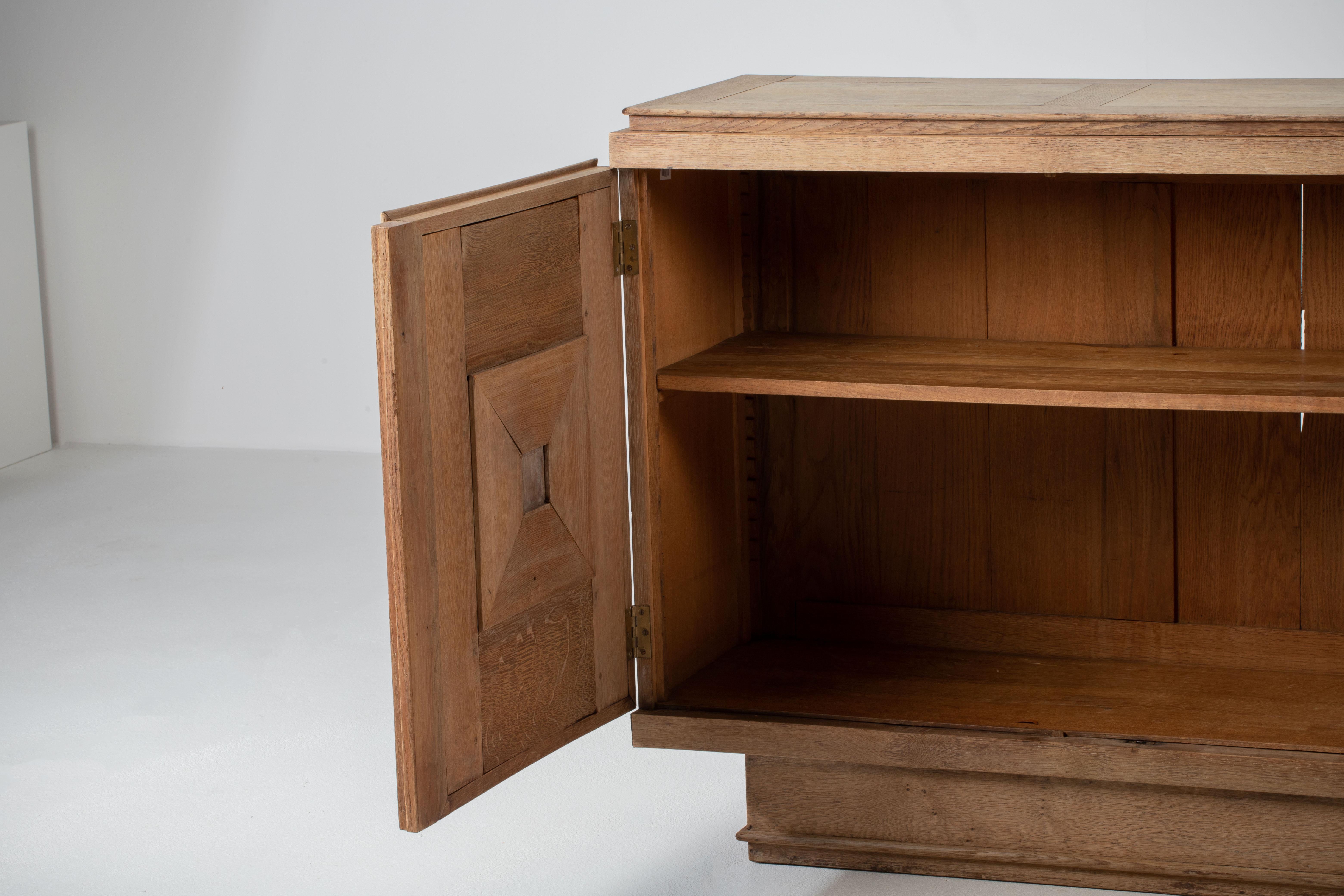 French Solid Oak Credenza in Style of Maxime Old, France, 1940s