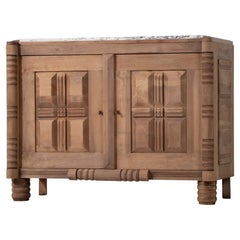 Solid Oak Credenza with Graphic Details, France, 1940s
