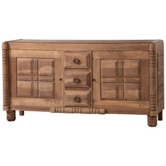 Solid Oak Credenza with Graphic Details, France, 1940s
