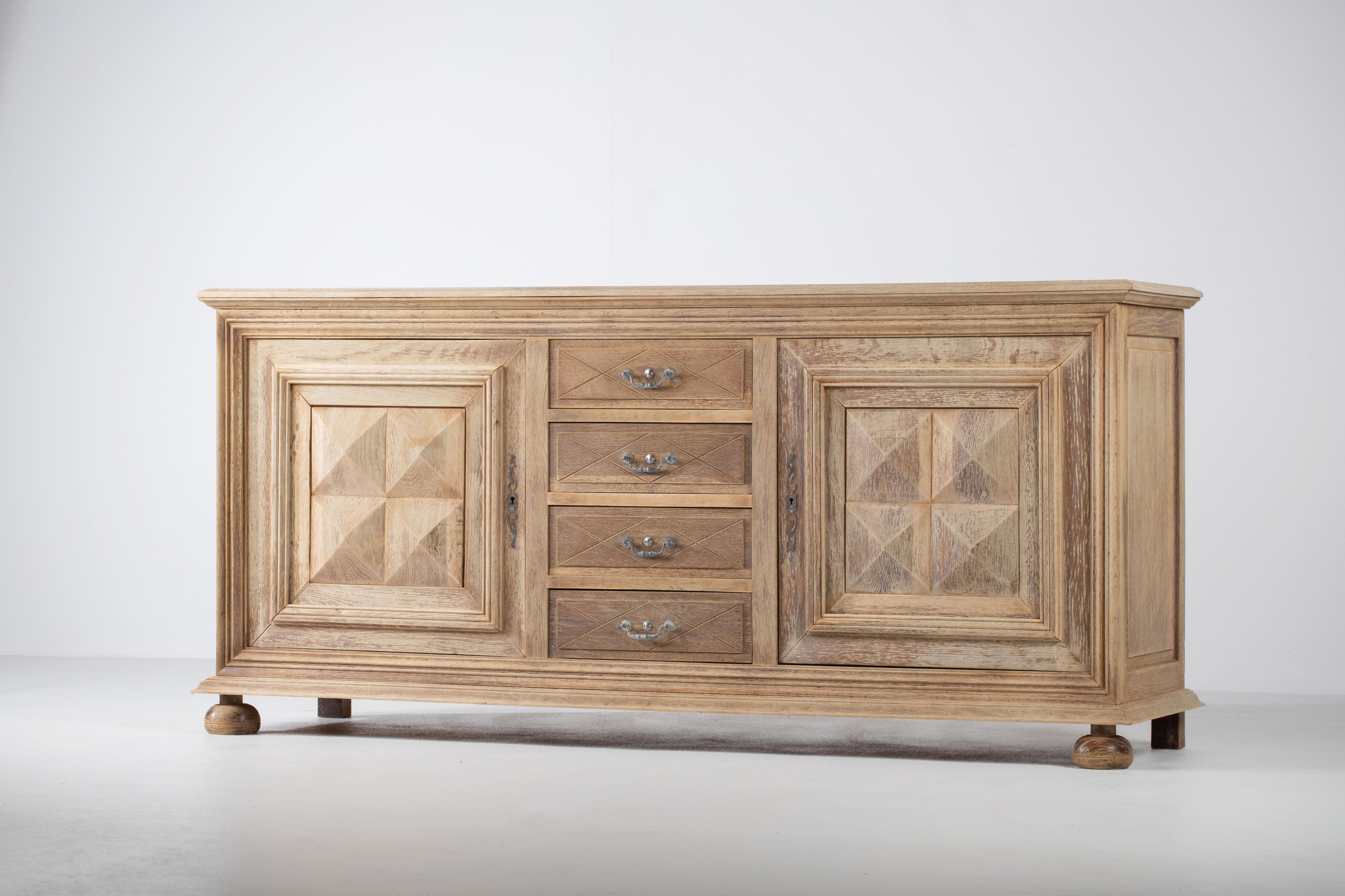 Solid Oak Credenza with Graphic Details, France For Sale 2