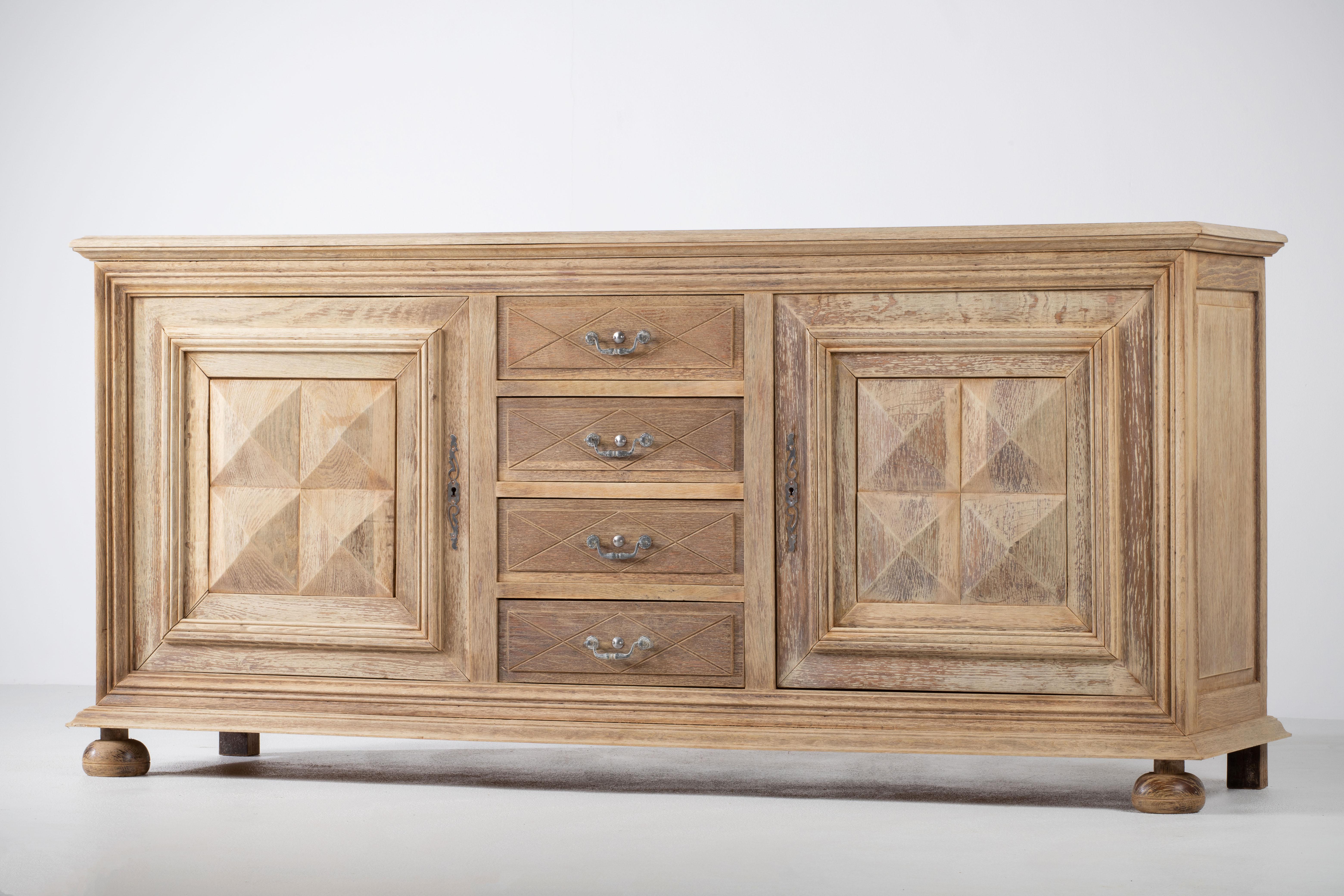 Solid Oak Credenza with Graphic Details, France For Sale 3