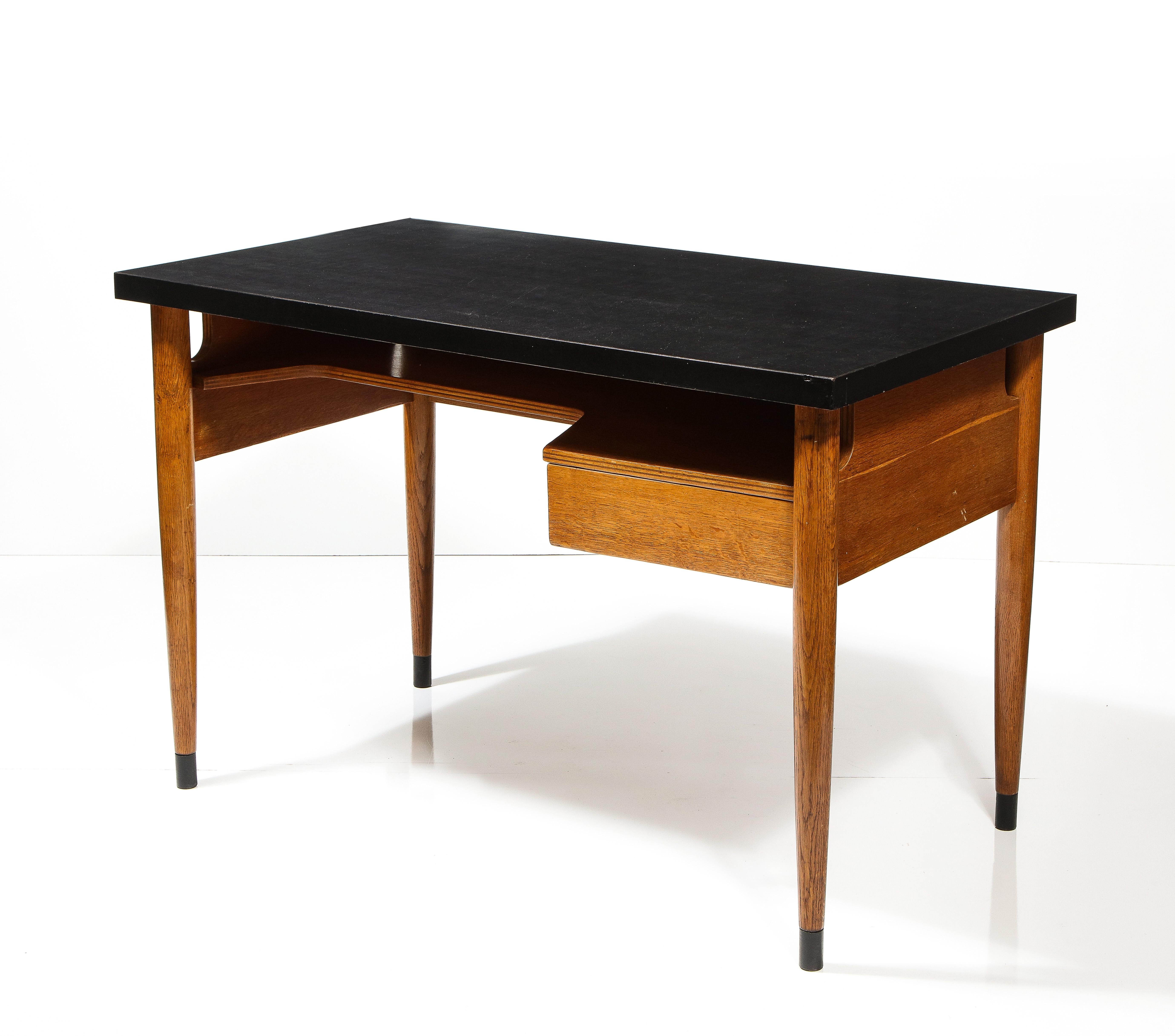 Metal Solid Oak Desk by Raphael Raffel, France, c. 1955 For Sale