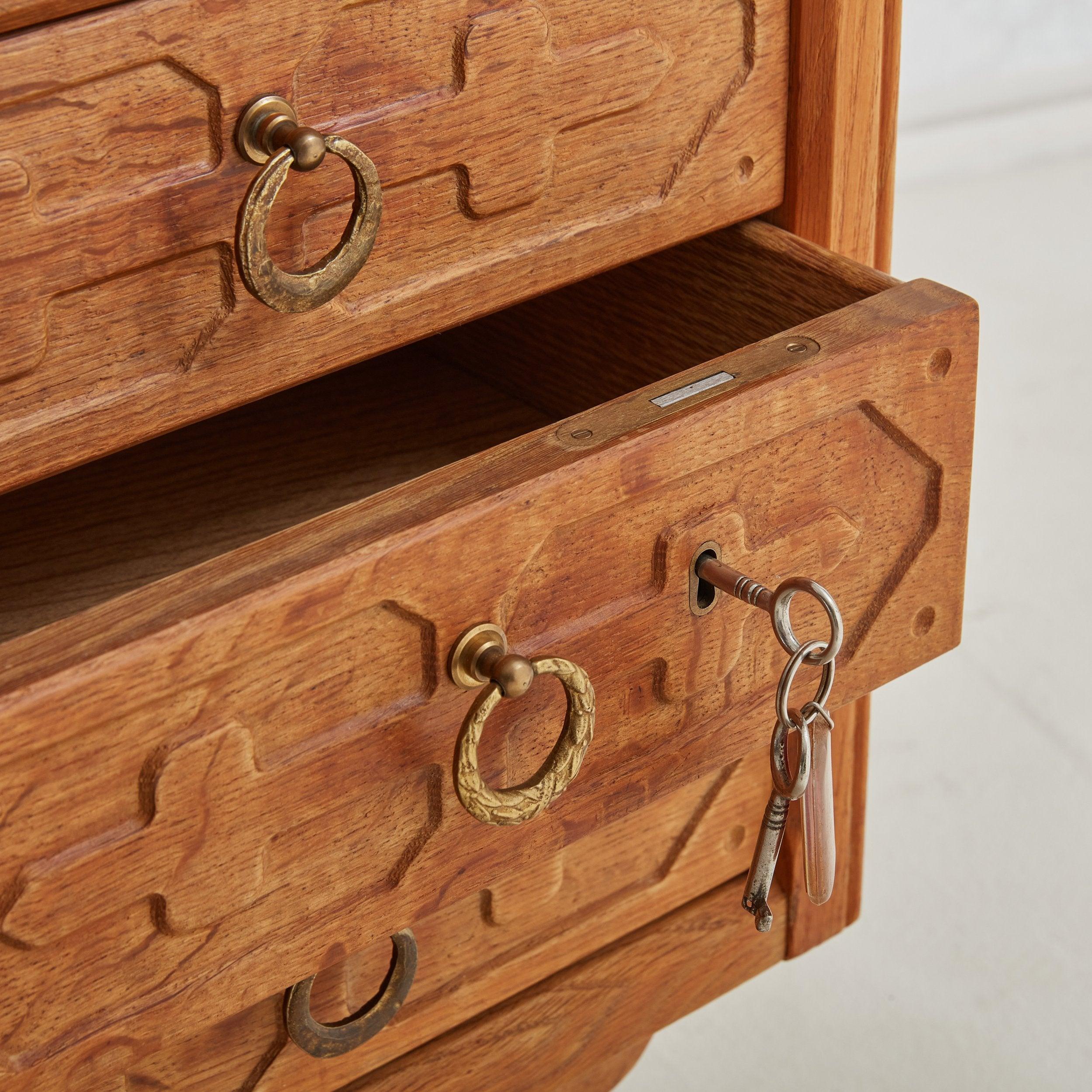 Mid-20th Century Solid Oak Desk with Keys Attributed to Henning Kjærnulf, Denmark 1960s