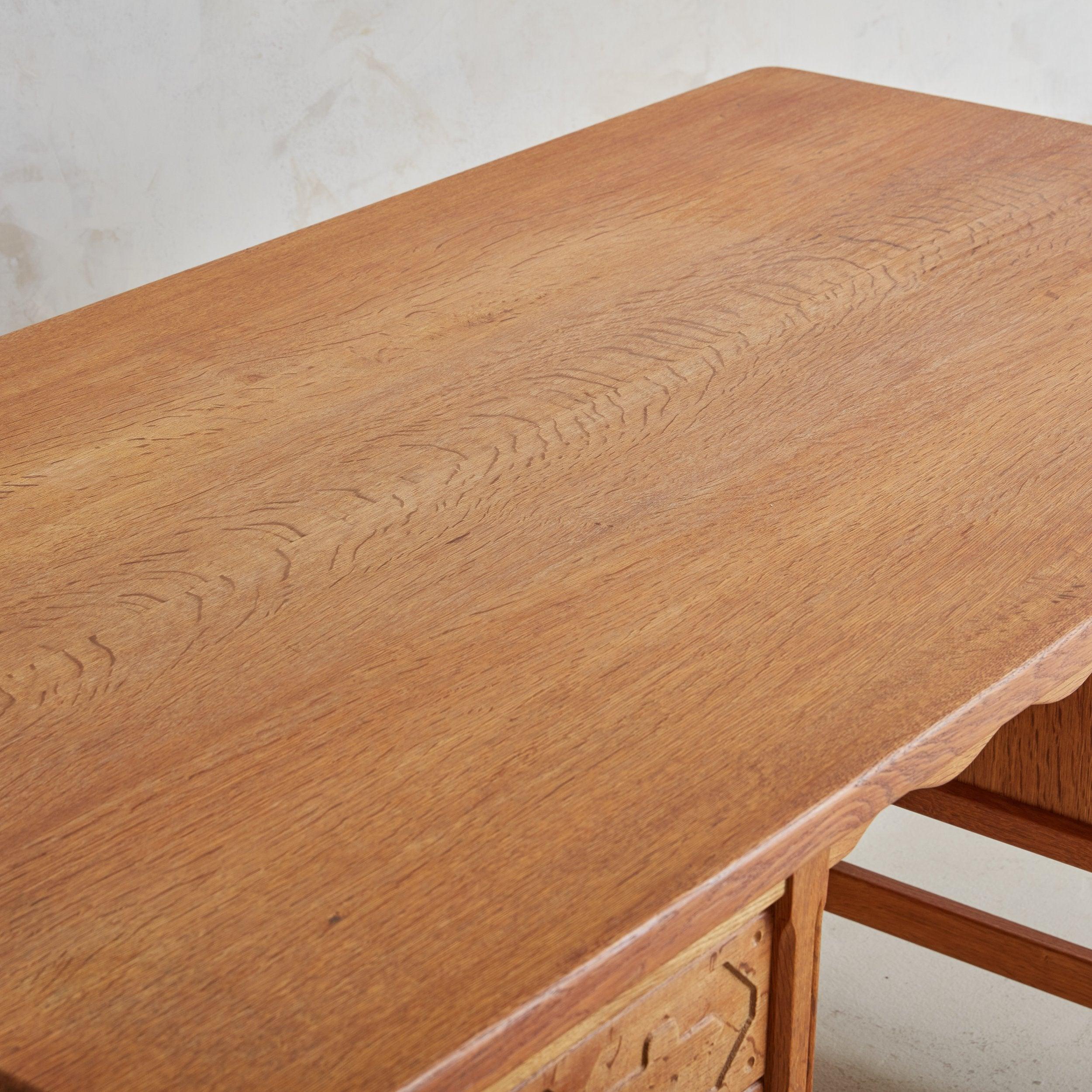 Solid Oak Desk with Keys Attributed to Henning Kjærnulf, Denmark 1960s 1