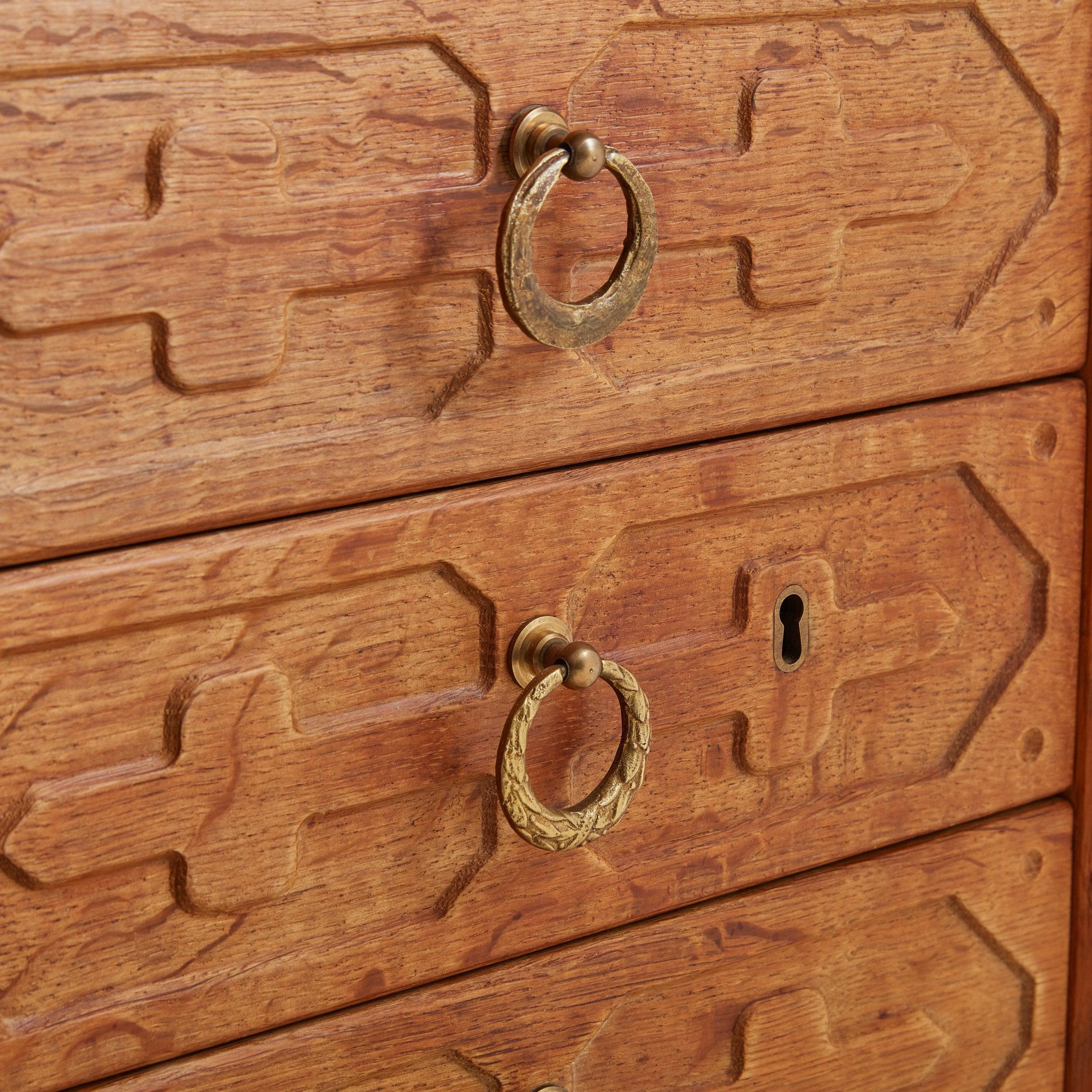 Solid Oak Desk with Keys Attributed to Henning Kjærnulf, Denmark 1960s 2