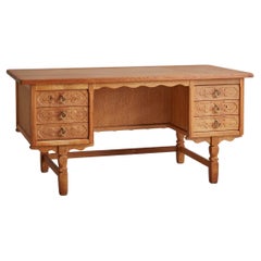 Solid Oak Desk with Keys Attributed to Henning Kjærnulf, Denmark 1960s