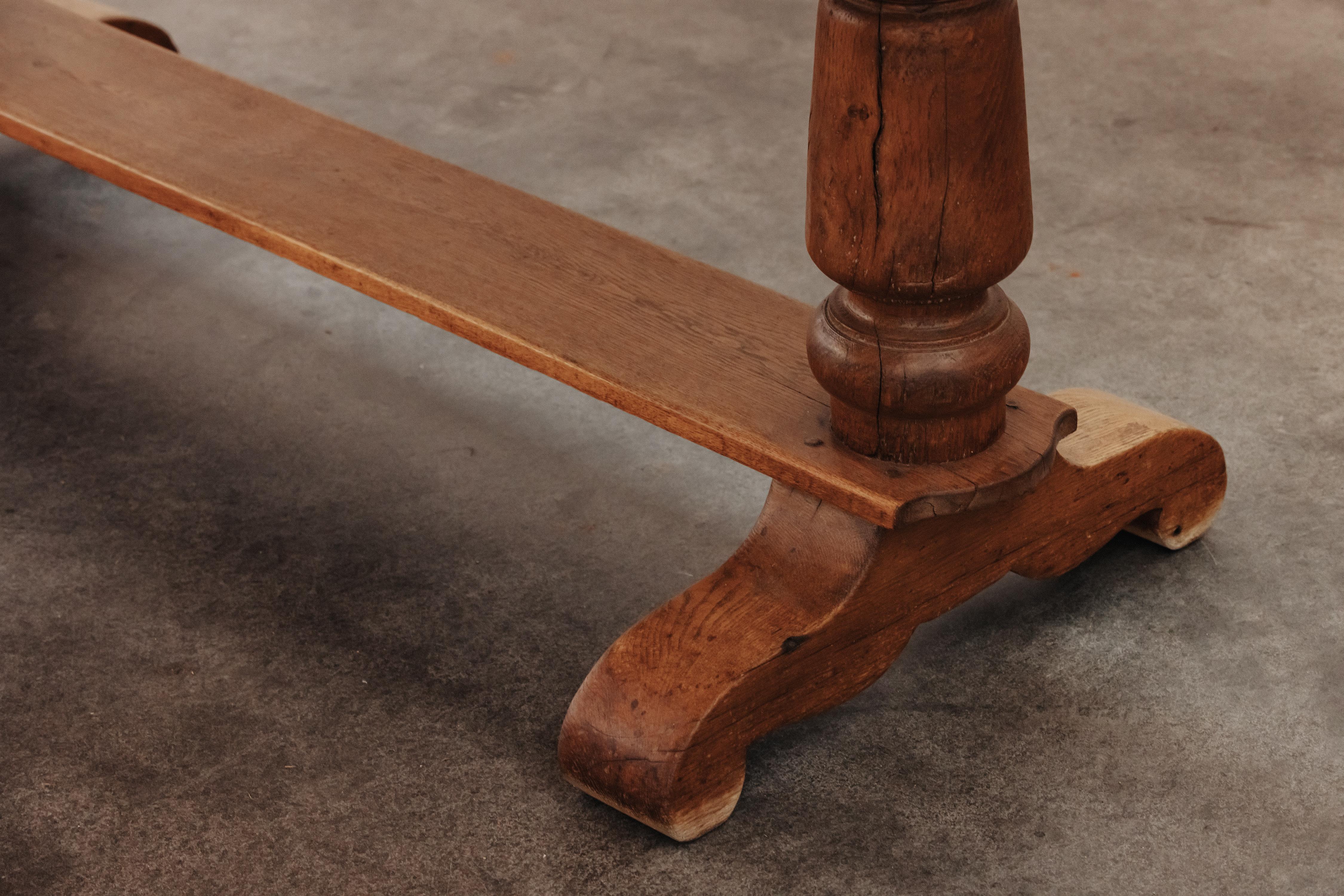 European Solid Oak Dining Table From France, Circa 1950 For Sale