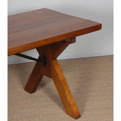 Solid oak dining table, made in France, 1960