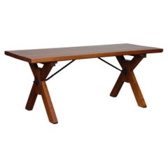 Solid oak dining table, made in France, 1960