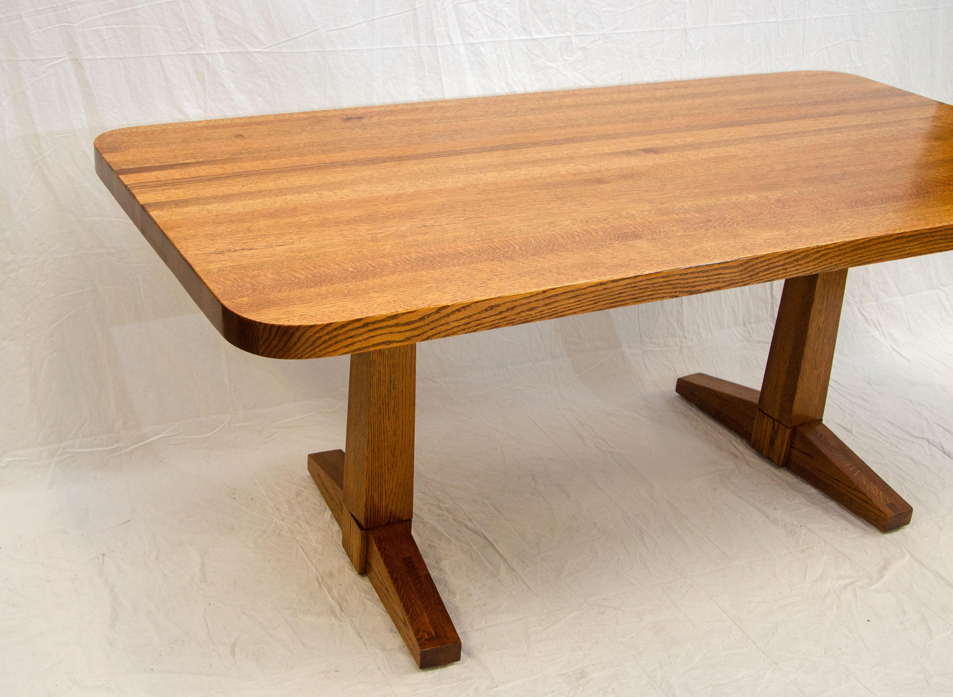 Mid-Century Modern Solid Oak Dining Table, Trestle Style
