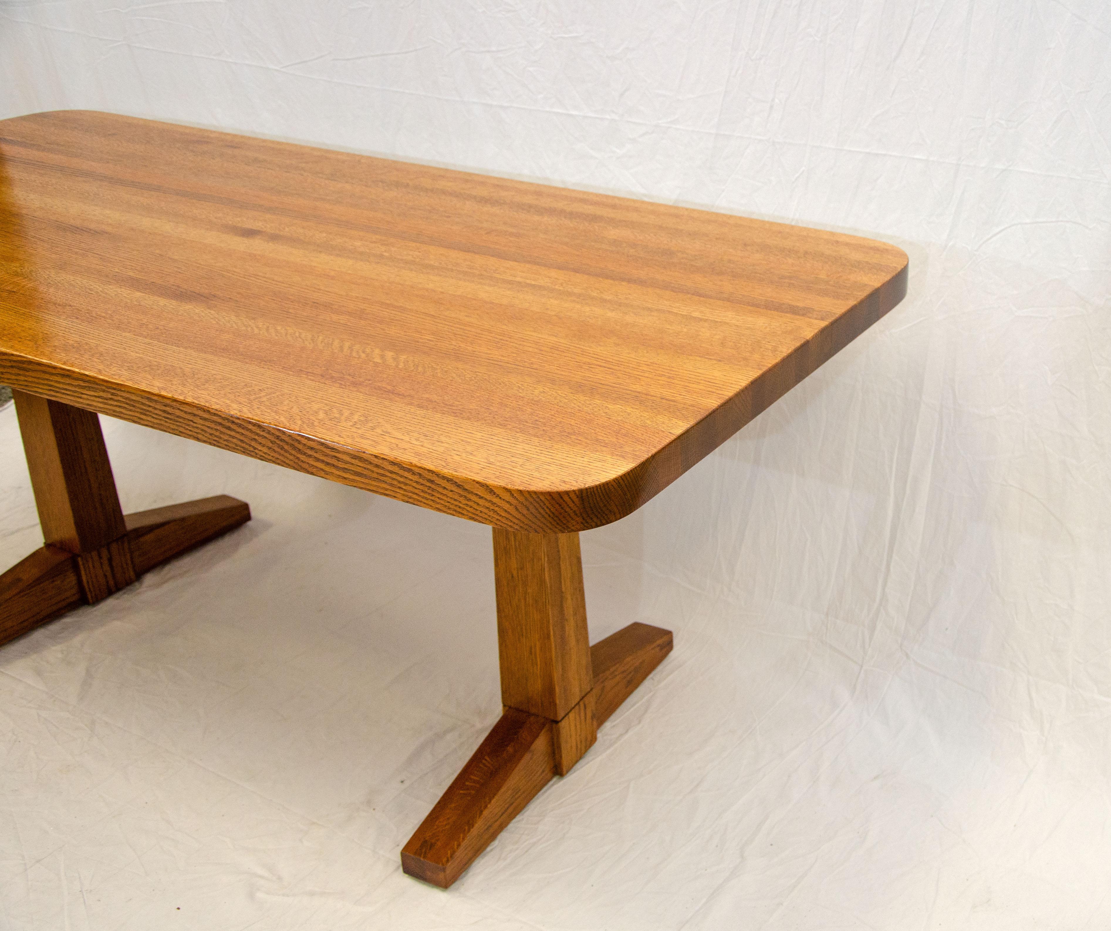 American Solid Oak Dining Table, Trestle Style