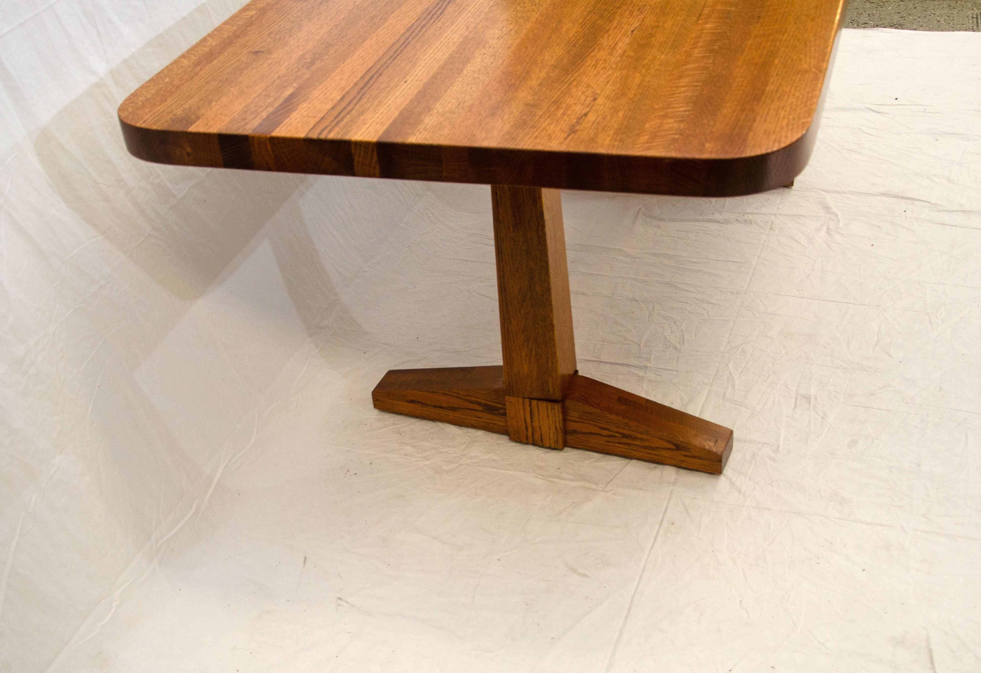 20th Century Solid Oak Dining Table, Trestle Style