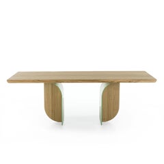 Mesa de comedor de roble macizo con base de hierro lacado a medida de Carlesi Tonelli Studio