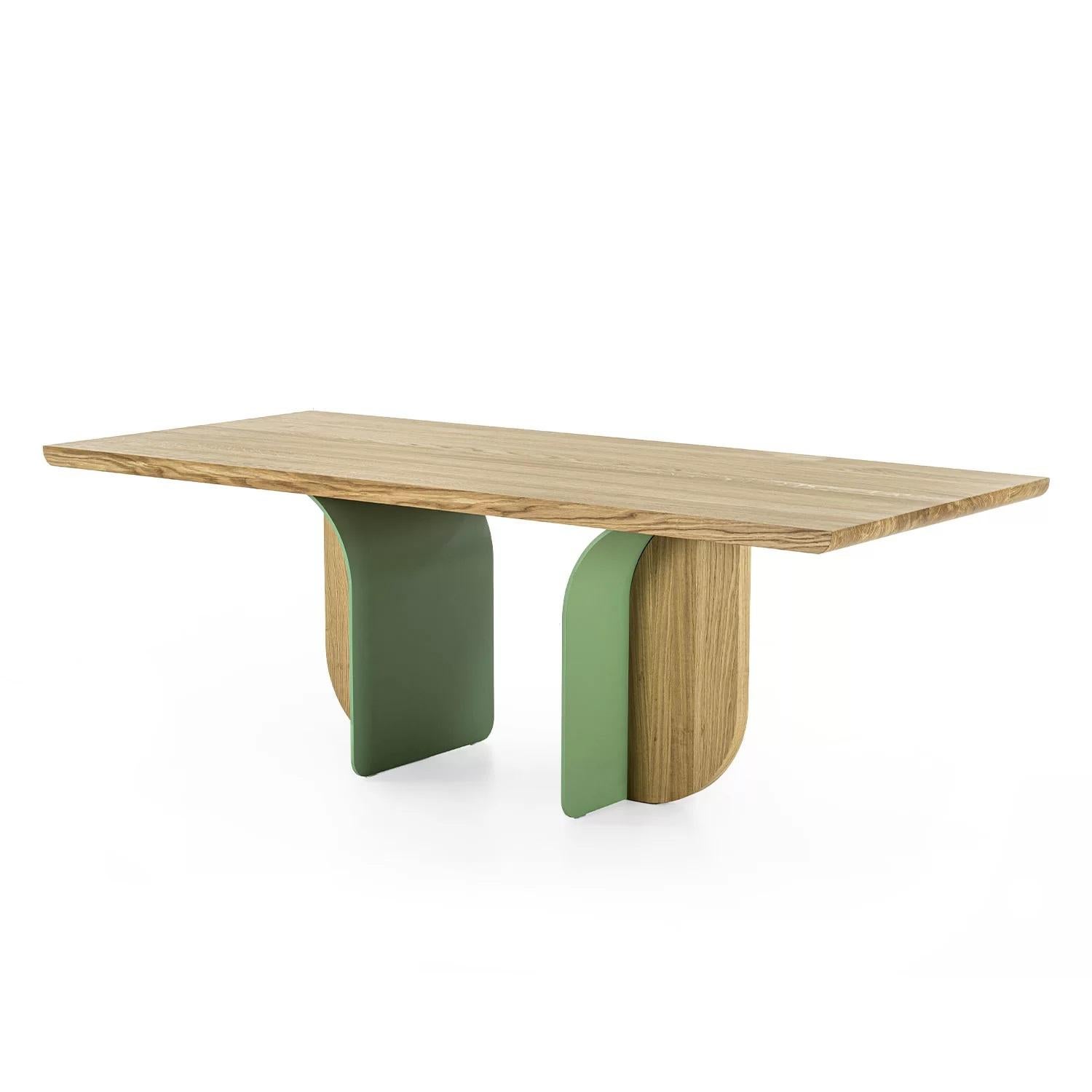 Modern Solid Oak Dining Table w/ Custom Lacquered Iron Base by Carlesi Tonelli Studio For Sale