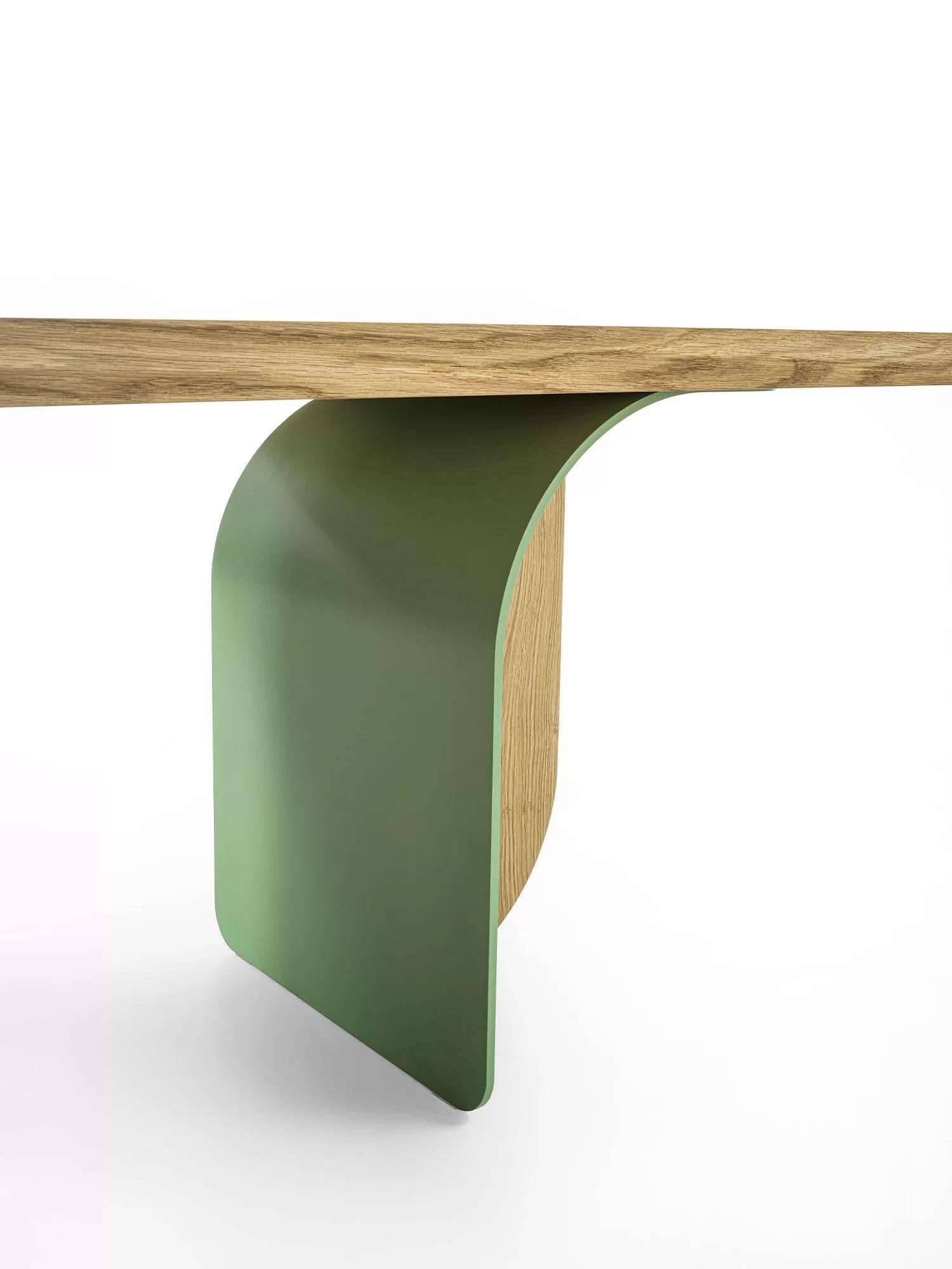 Solid Oak Dining Table w/ Custom Lacquered Iron Base by Carlesi Tonelli Studio In New Condition For Sale In NEW YORK, NY