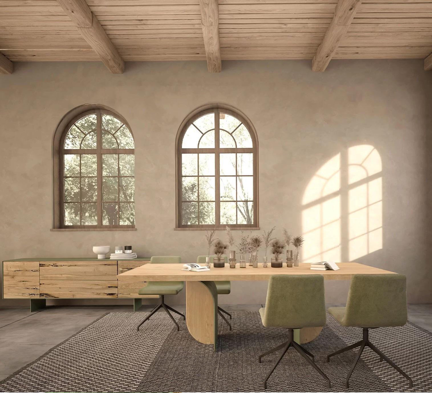 Contemporary Solid Oak Dining Table w/ Custom Lacquered Iron Base by Carlesi Tonelli Studio For Sale