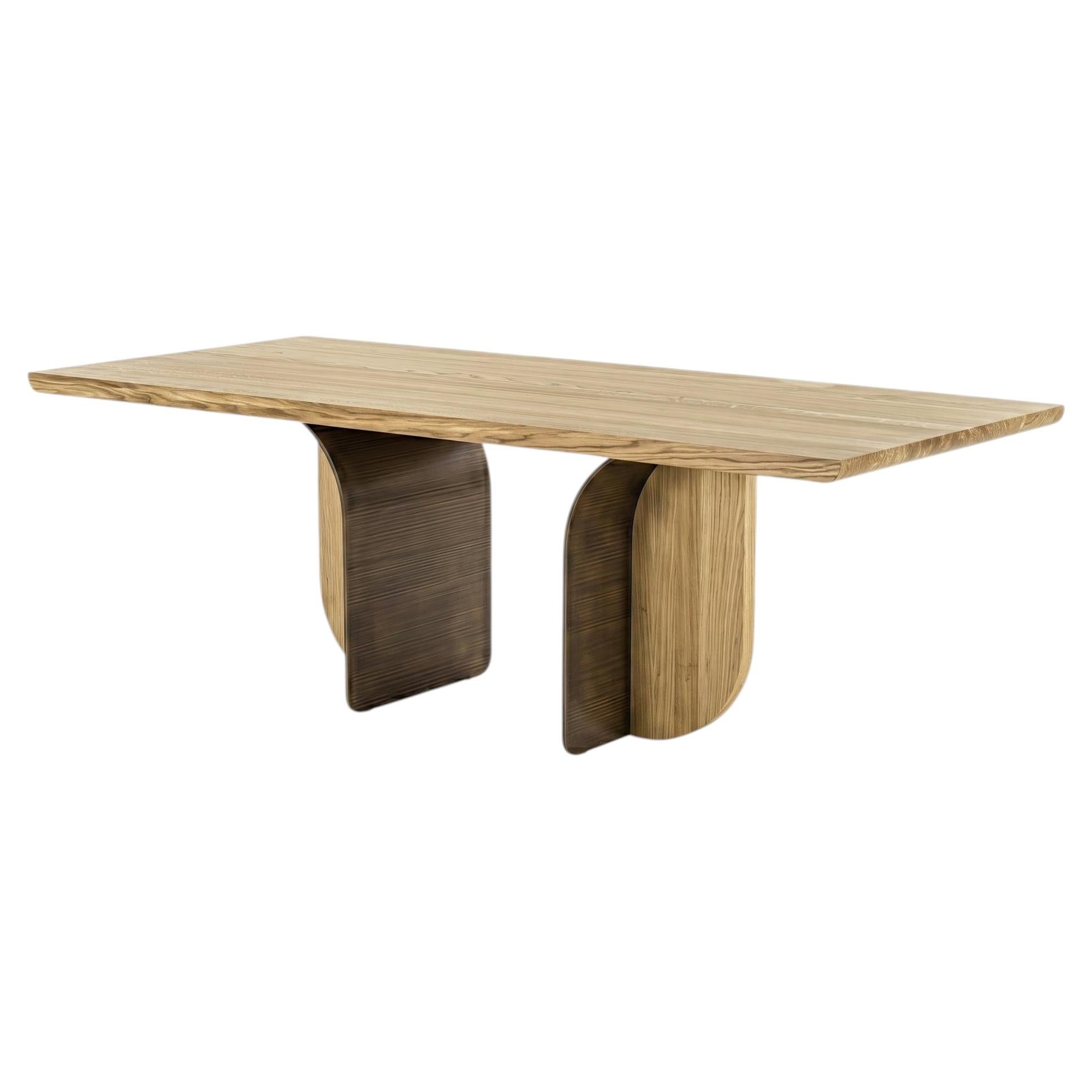 Forma Sculptural Dining Table In Solid Wood & Lacquered Steel