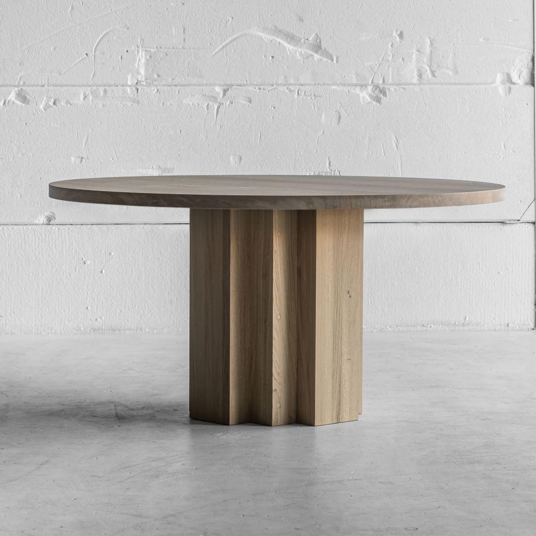 Modern Solid Oak Dining Table with Sculptural Base, Handmade in Belgium For Sale