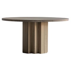 Solid Oak Dining Table with Sculptural Base, Handmade in Belgium