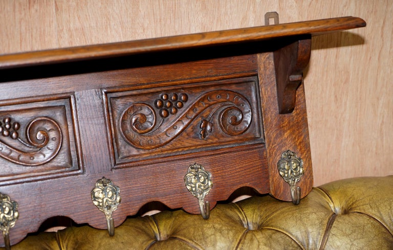 Solid Oak Dutch Coat and Hat Rack with Brass Hooks or Spice Utensil ...