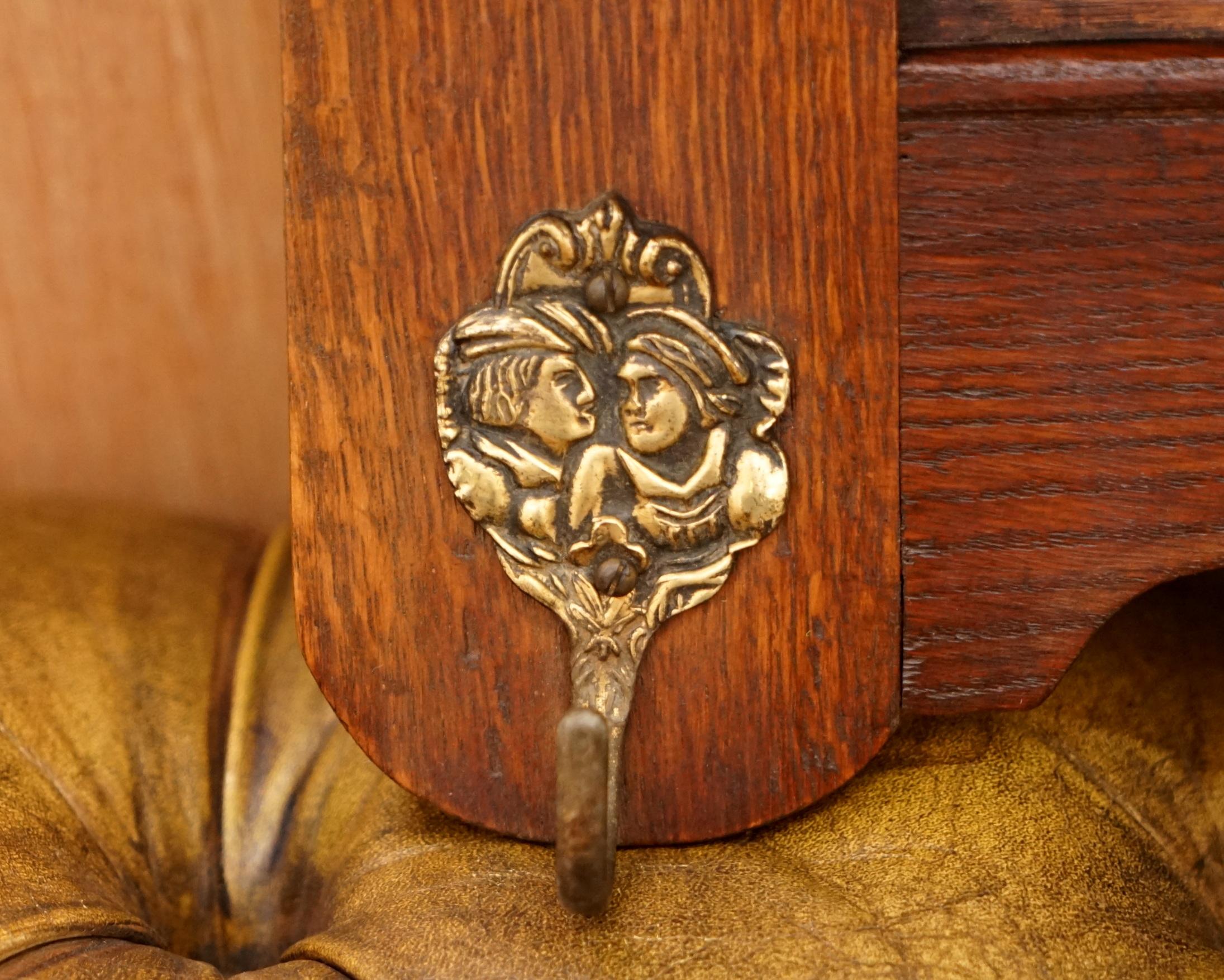 Belgian Solid Oak Dutch Coat and Hat Rack with Brass Hooks or Spice Utensil Shelf Rack