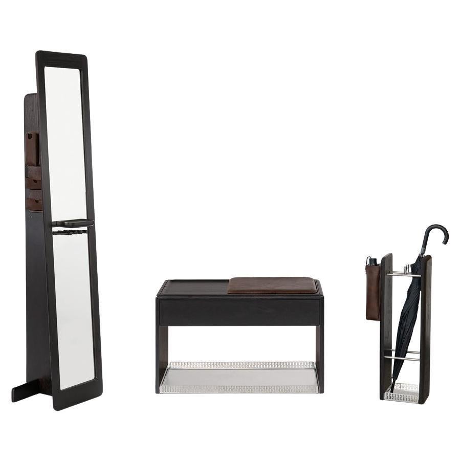 Solid Oak Entryway Set – HOL Series, Mirror, Bench, Umbrella Stand
