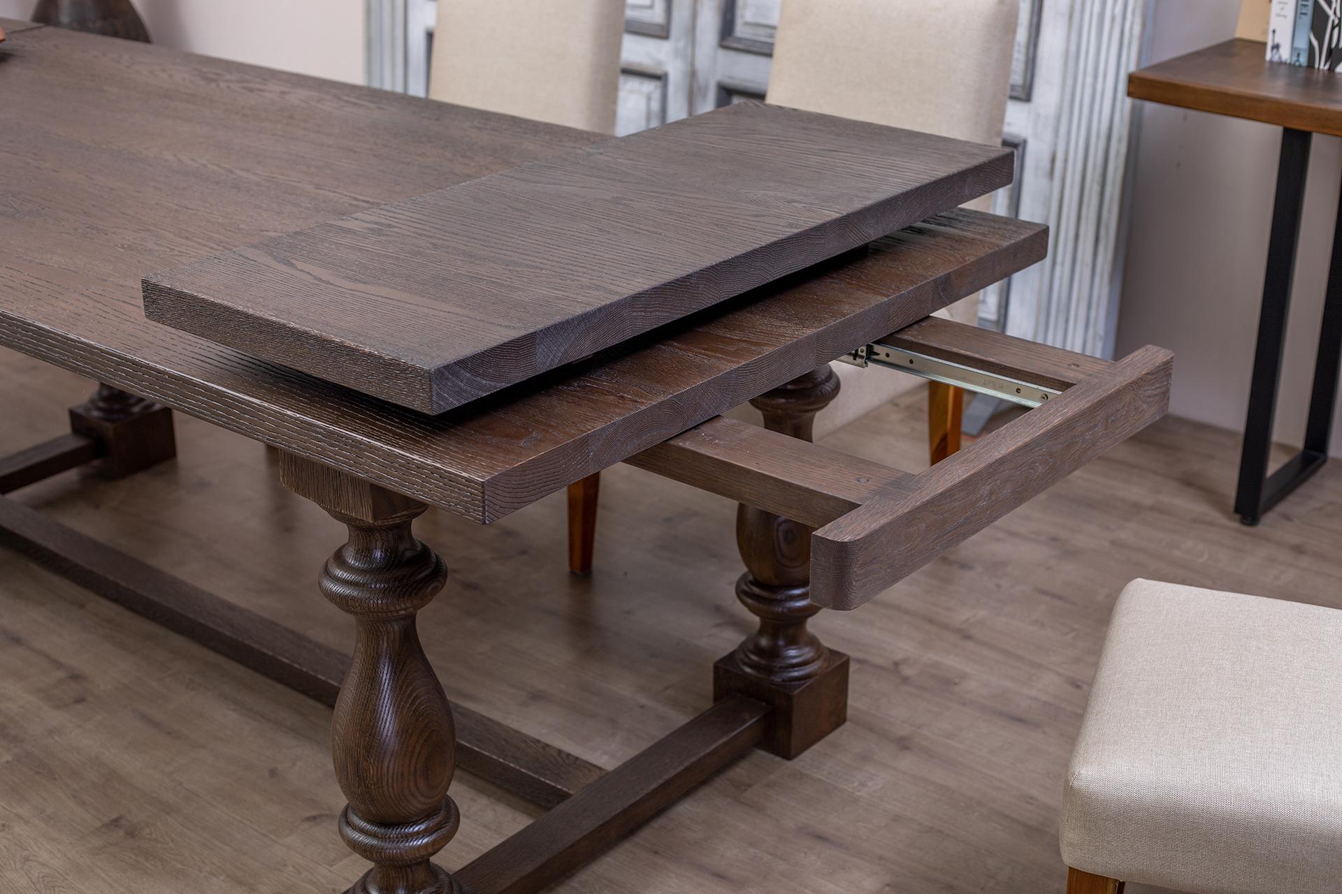 Thai Solid Oak Extension Table in Sandblasted Cocoa For Sale