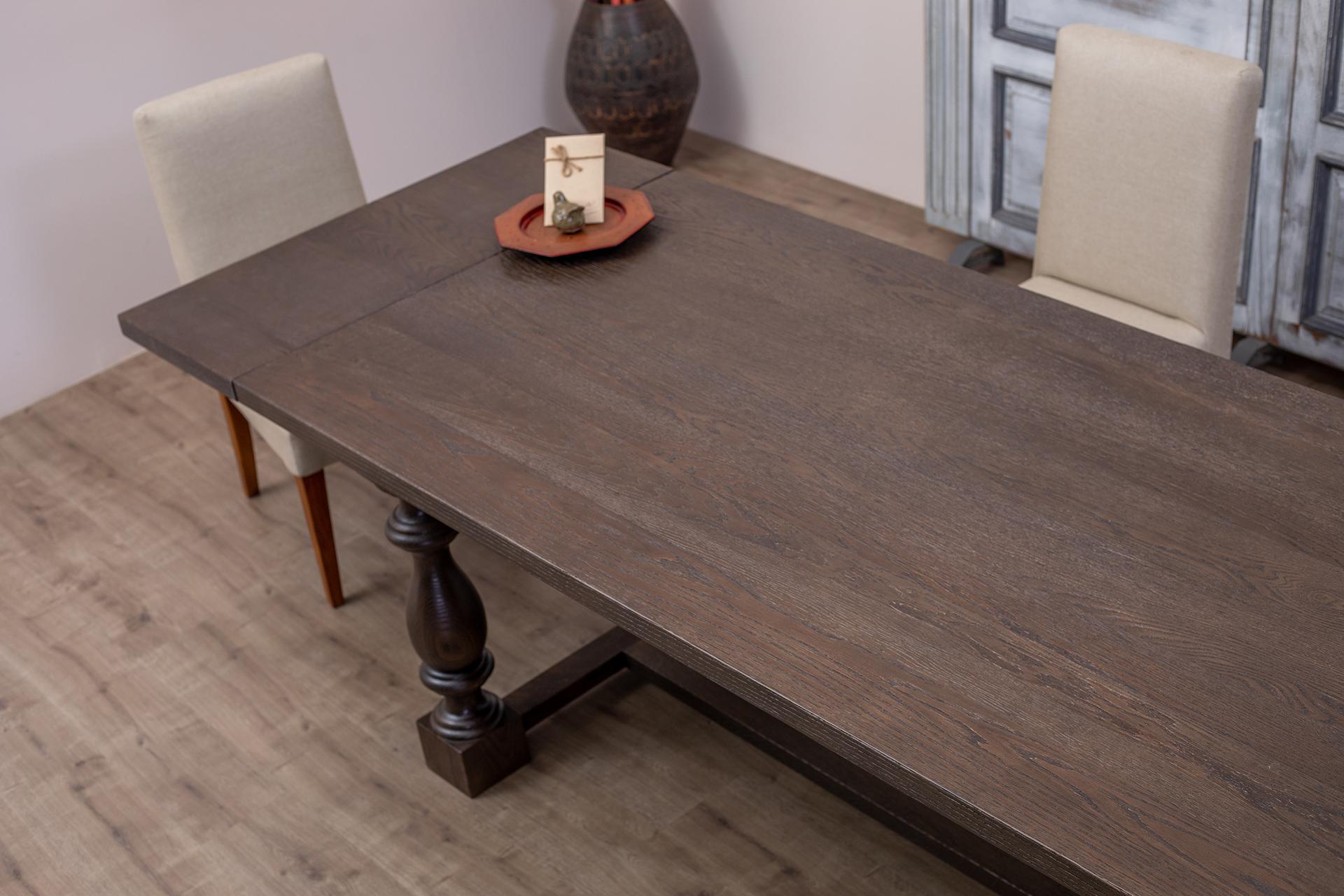 Hand-Crafted Solid Oak Extension Table in Sandblasted Cocoa For Sale