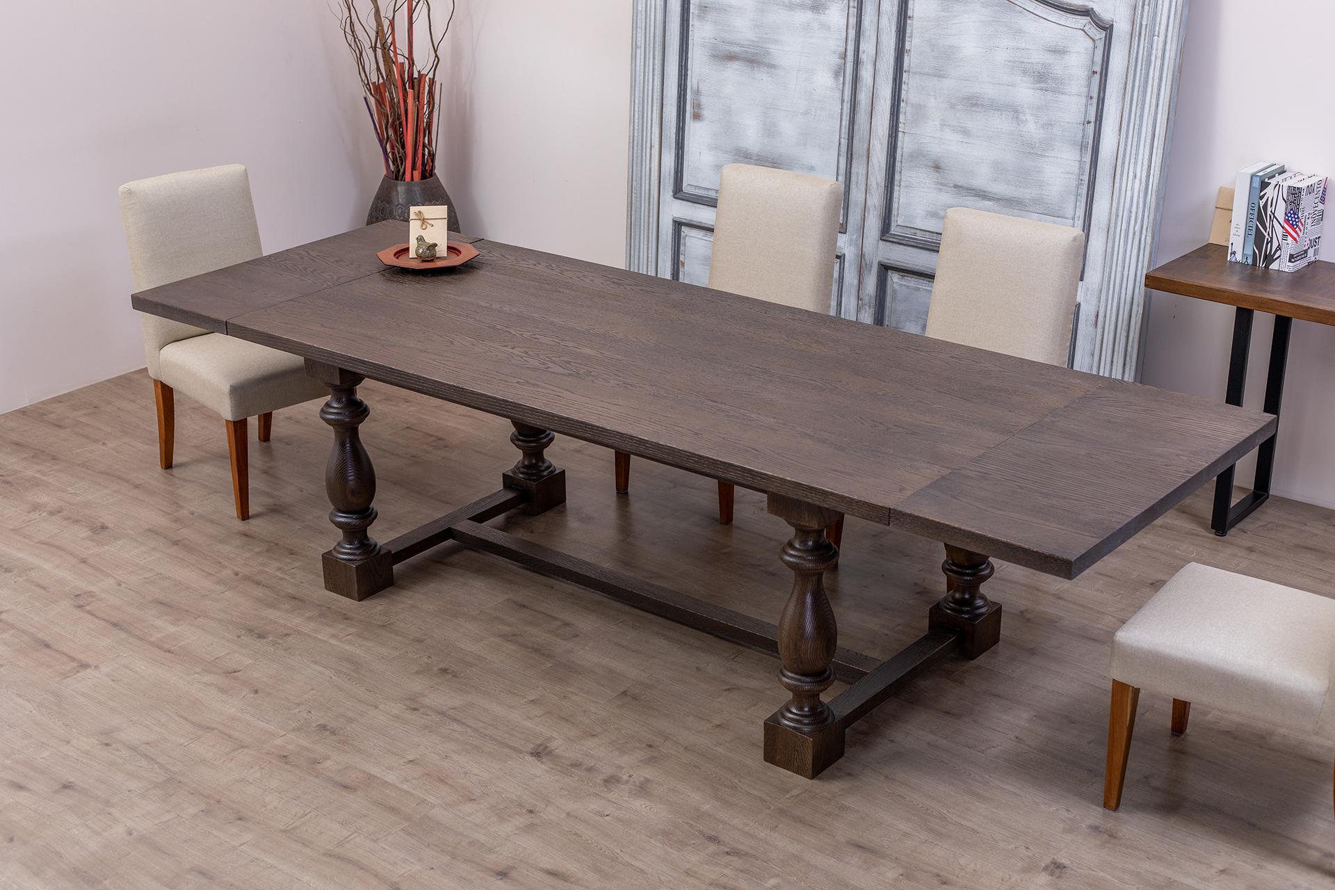 Contemporary Solid Oak Extension Table in Sandblasted Cocoa