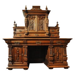 Solid Oak Figural Desk with an Extension / Bureau in an Eclectic Style, 1880