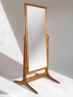 Solid Oak Free Standing Full Length Mirror, 1970's