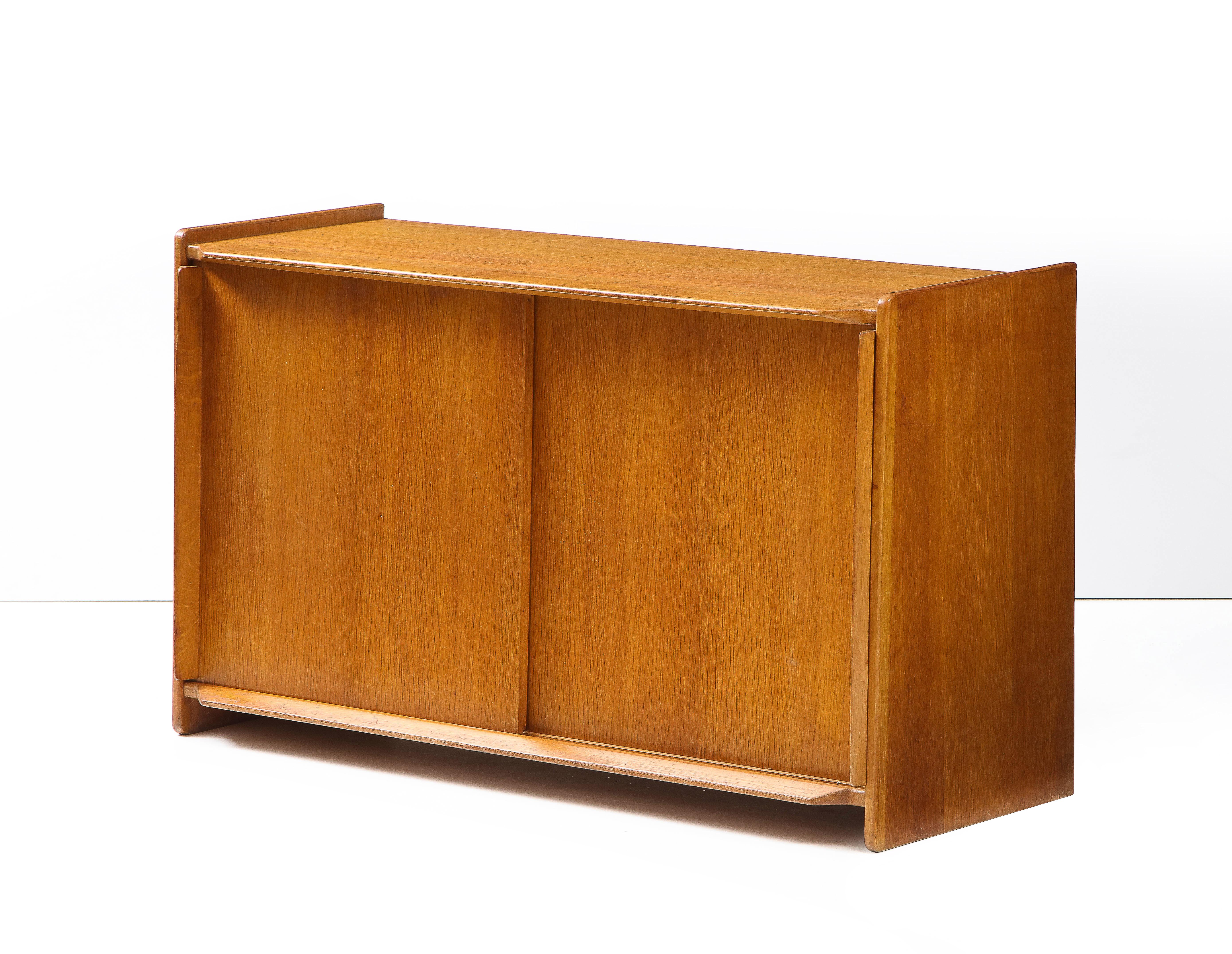 Mid-20th Century Solid Oak French Modernist Low Sideboard, France, c. 1960