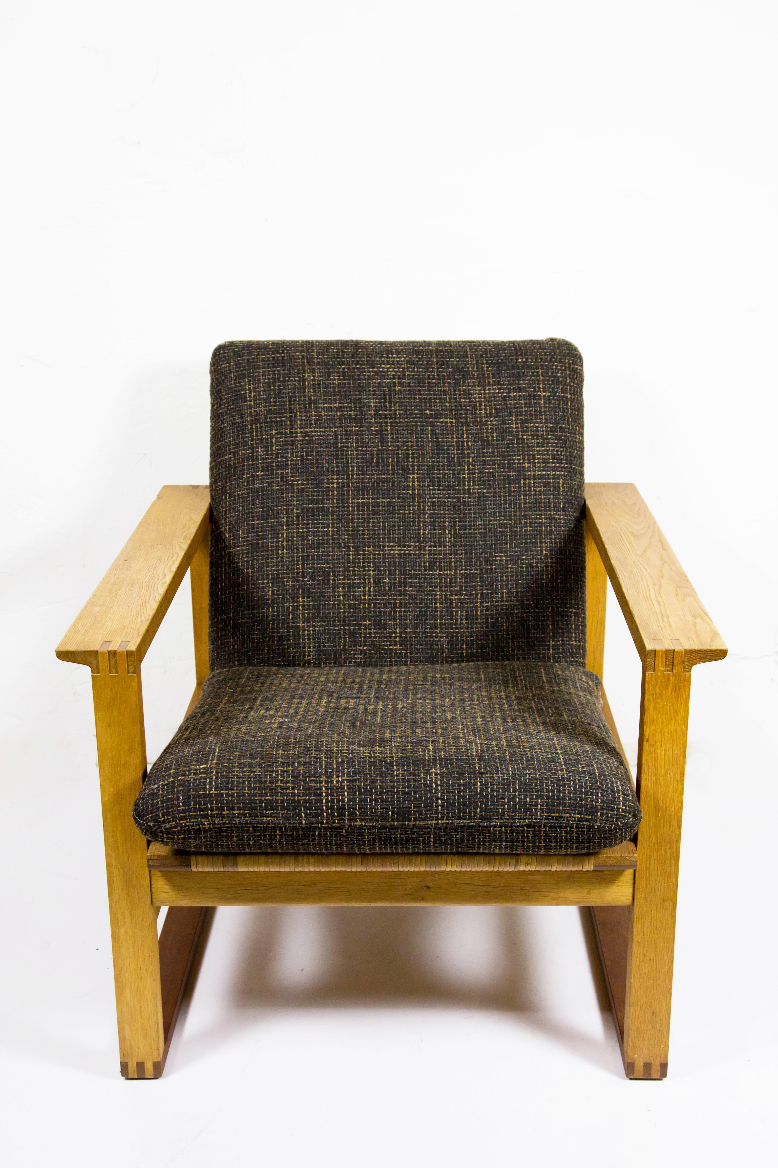 Solid Oak and Cane Garden Armchair by Børge Mogensen for Fredericia, 1960s In Good Condition In Budapest, HU
