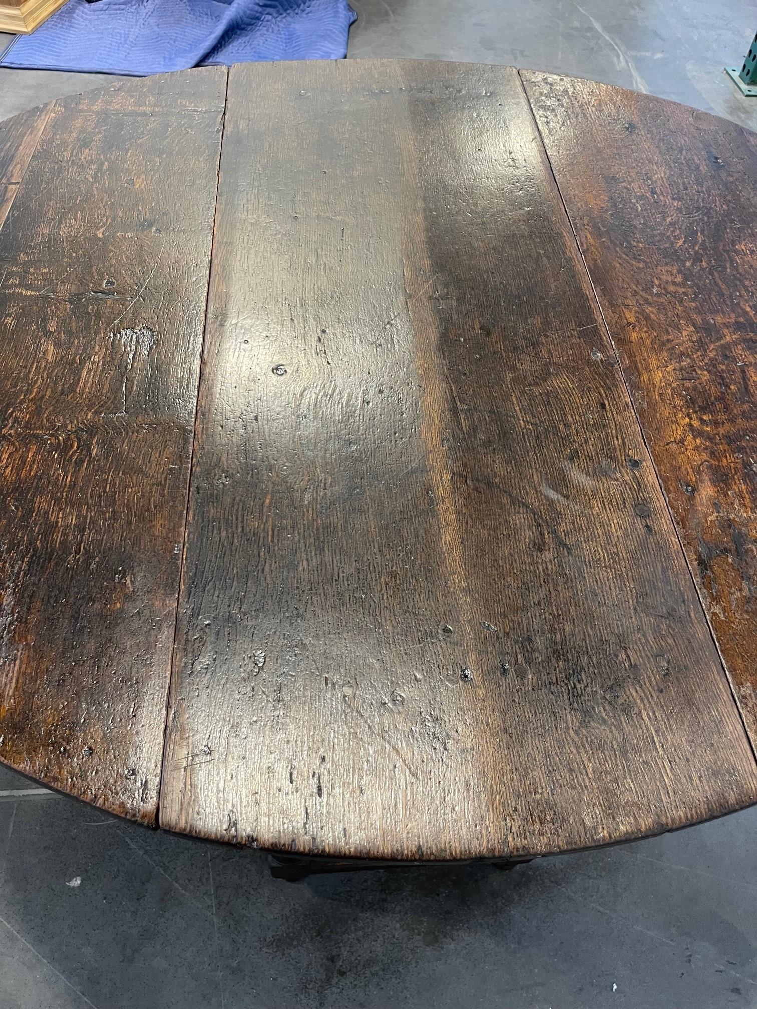 English Solid Oak Gate-Leg Table Circa 1690 For Sale