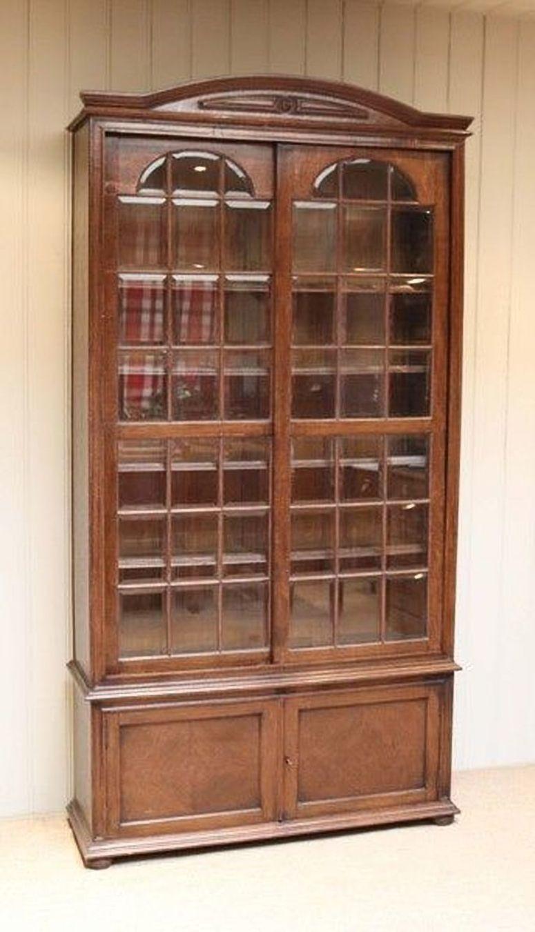 19th Century Solid Oak Glazed Bookcase For Sale