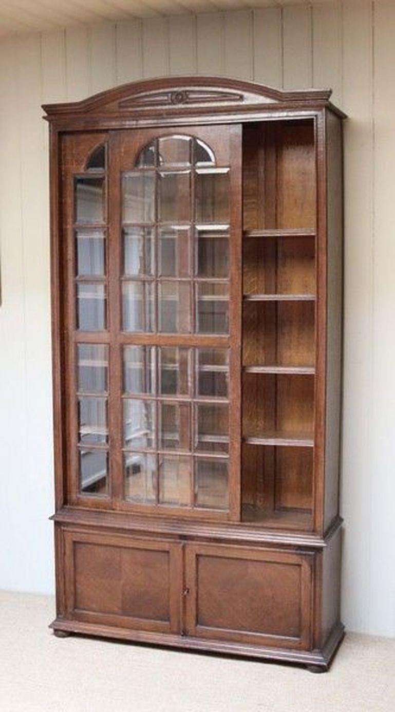 Glass Solid Oak Glazed Bookcase For Sale