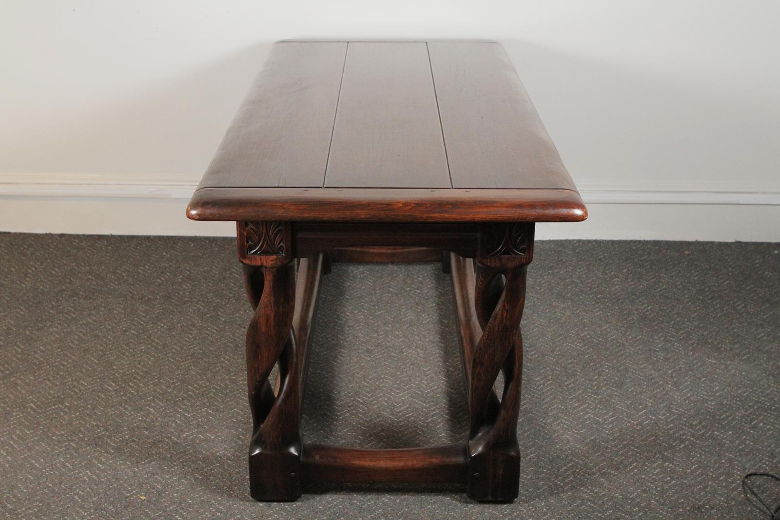 English Solid Oak Gothic Library / Centre Table Hand Carved and Pegged, circa 1900-1910