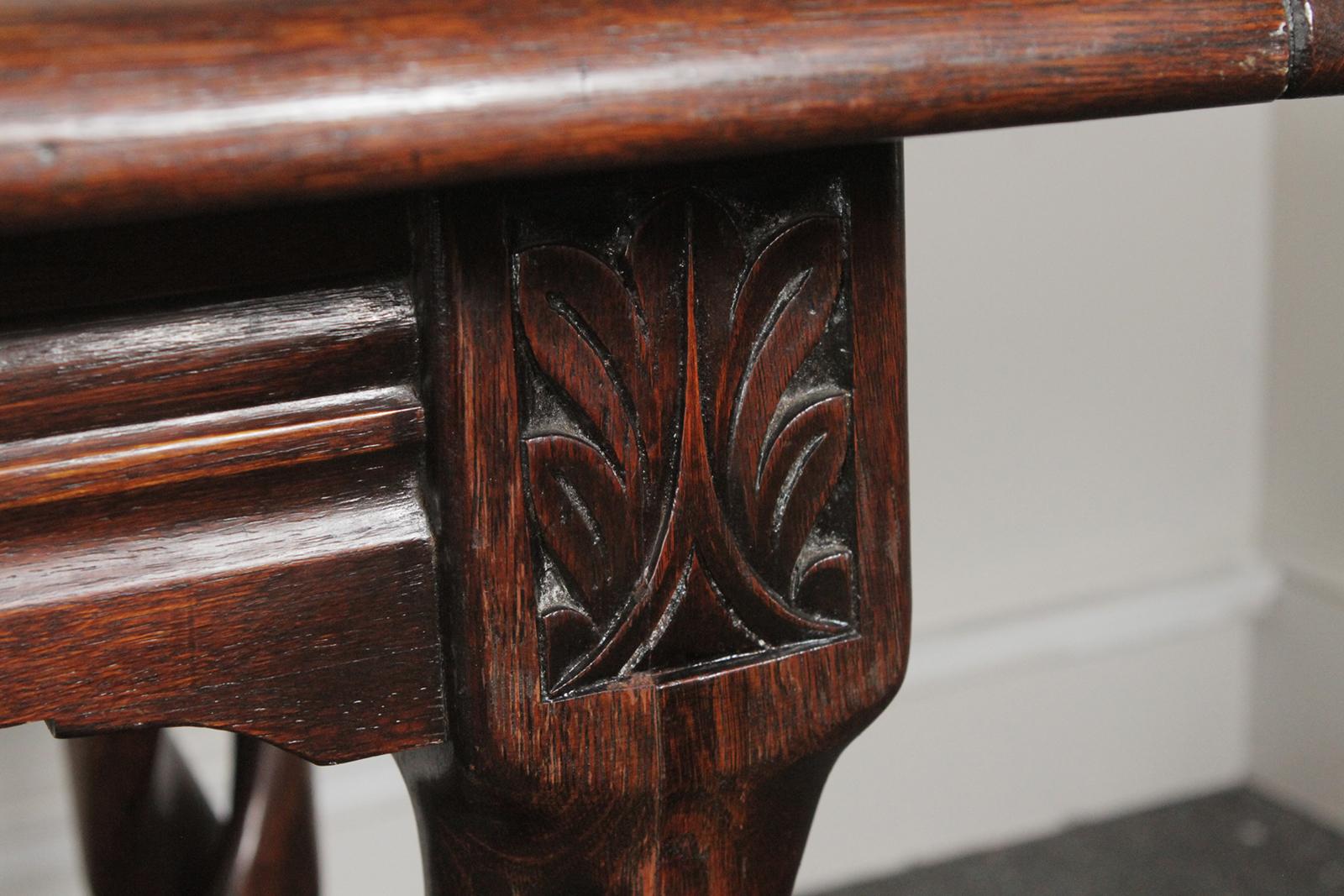Solid Oak Gothic Library / Centre Table Hand Carved and Pegged, circa 1900-1910 1