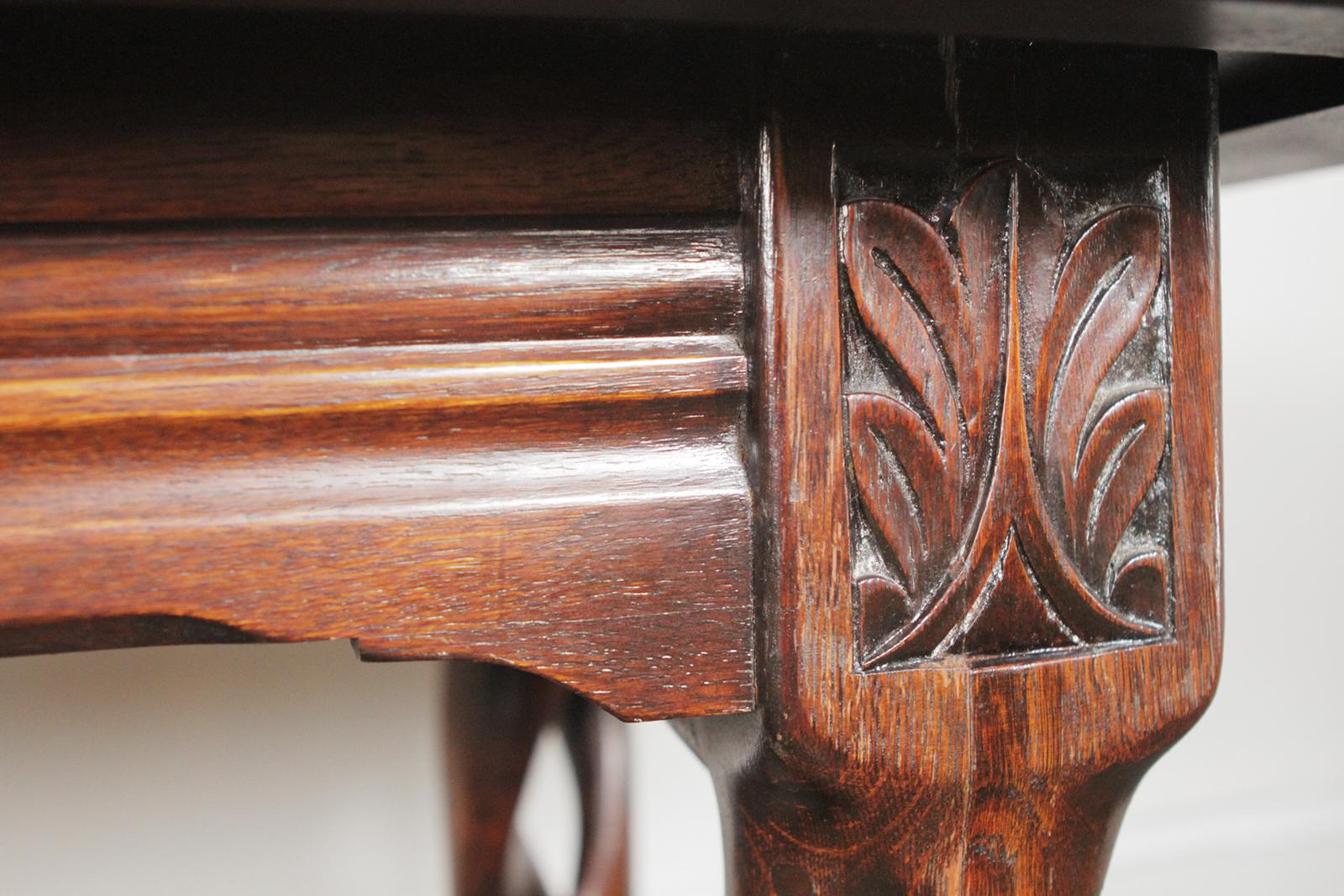 Solid Oak Gothic Library / Centre Table Hand Carved and Pegged, circa 1900-1910 2