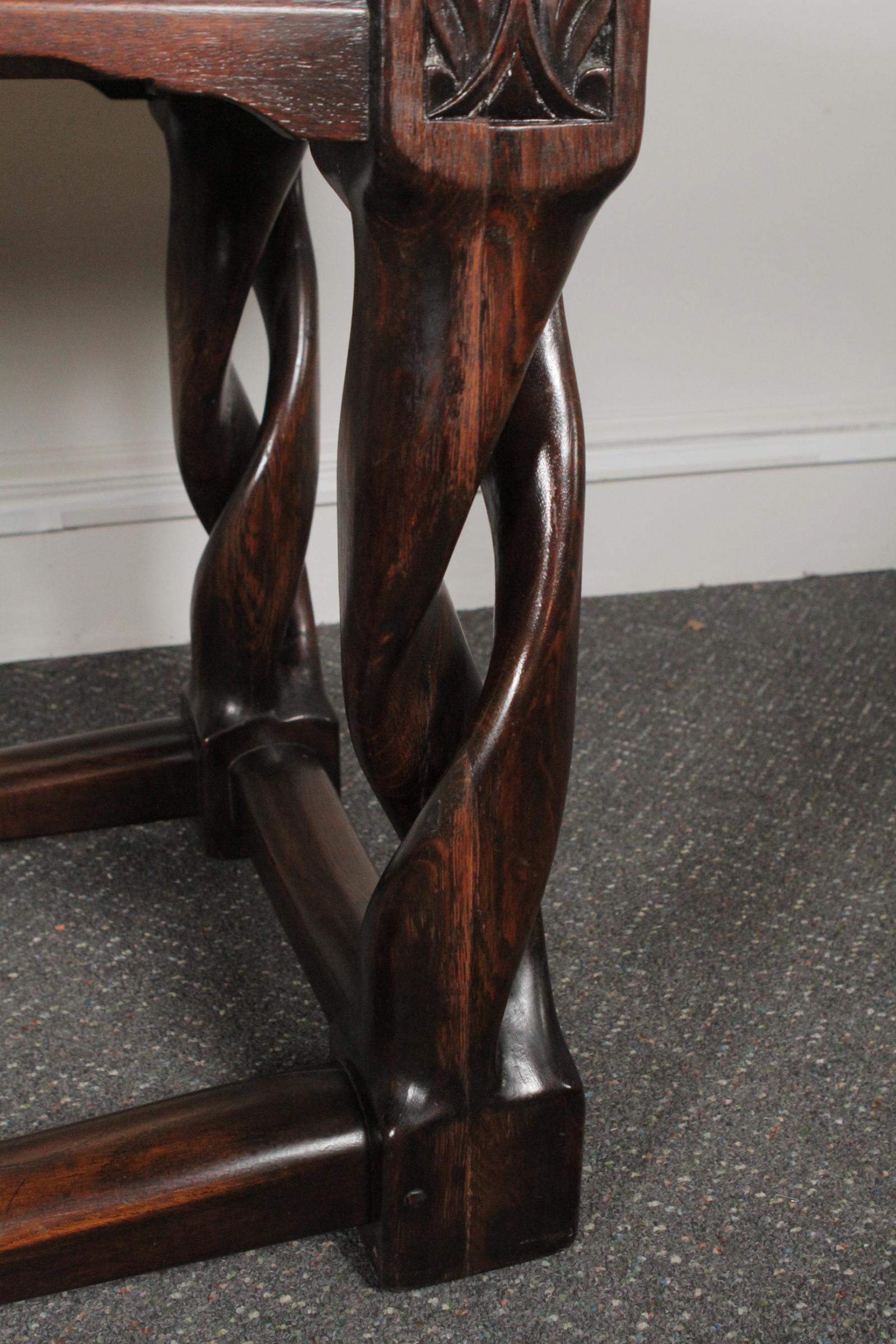 Solid Oak Gothic Library / Centre Table Hand Carved and Pegged, circa 1900-1910 3
