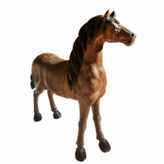 Art Deco Solid Oak Horse In Brown and Black Colour - Spain 1920