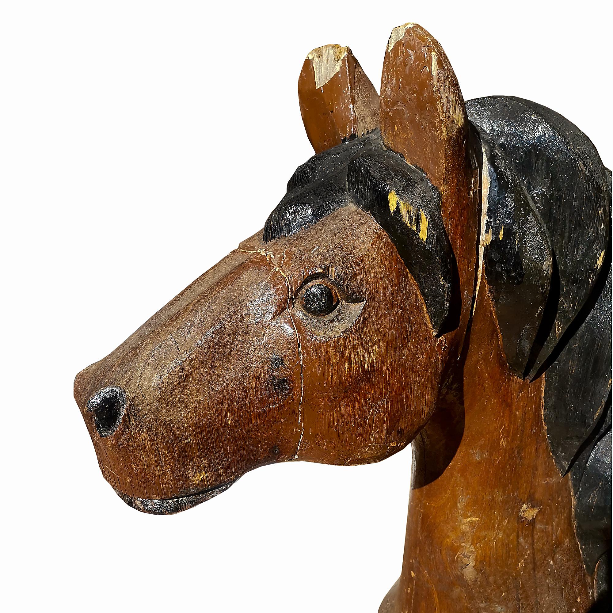 Art Deco Solid Oak Horse In Brown and Black Colour - Spain 1920 For Sale 3