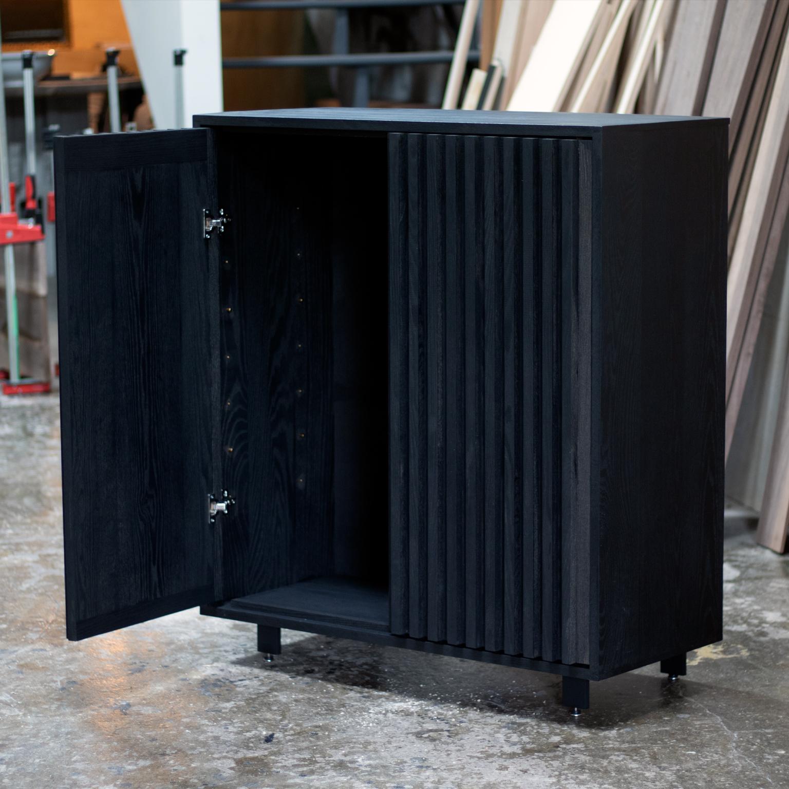 Solid Oak in Blackened Finish Constantine Cabinet In New Condition For Sale In Toronto, Ontario
