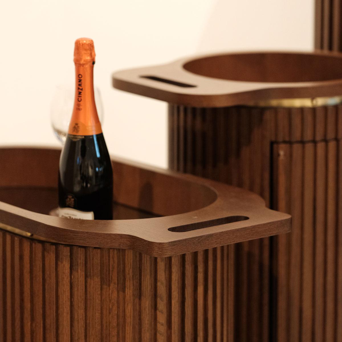 Modern Solid Oak Liquor / Oval Bar Cabinet – DOCIA CELLAR For Sale