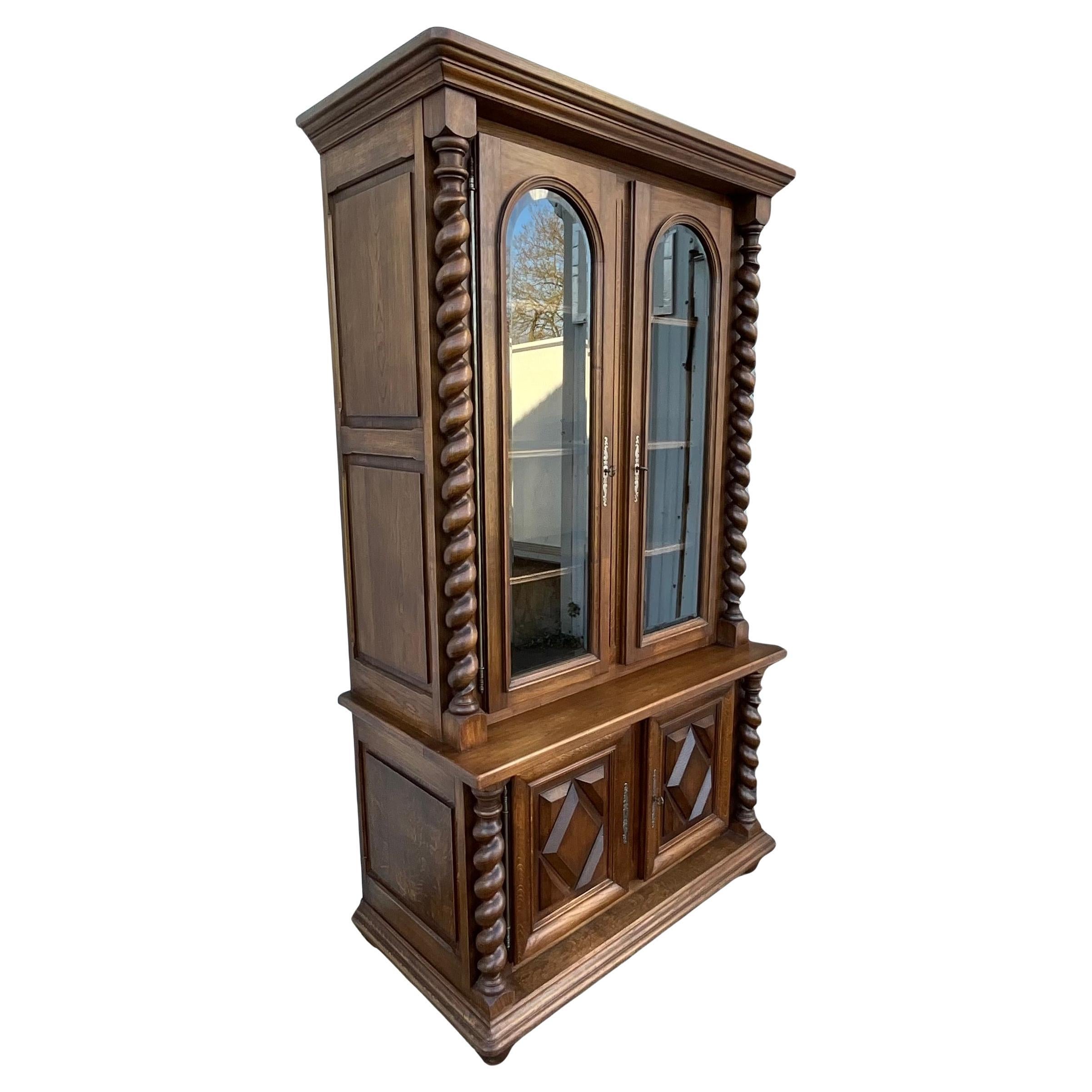 Solid Oak Louis XIII-Style Contemporary Bookcase