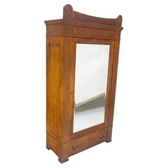 Antique Solid Oak Massive Arts & Crafts One Door Armoire Wardrobe Large Beveled Mirror 